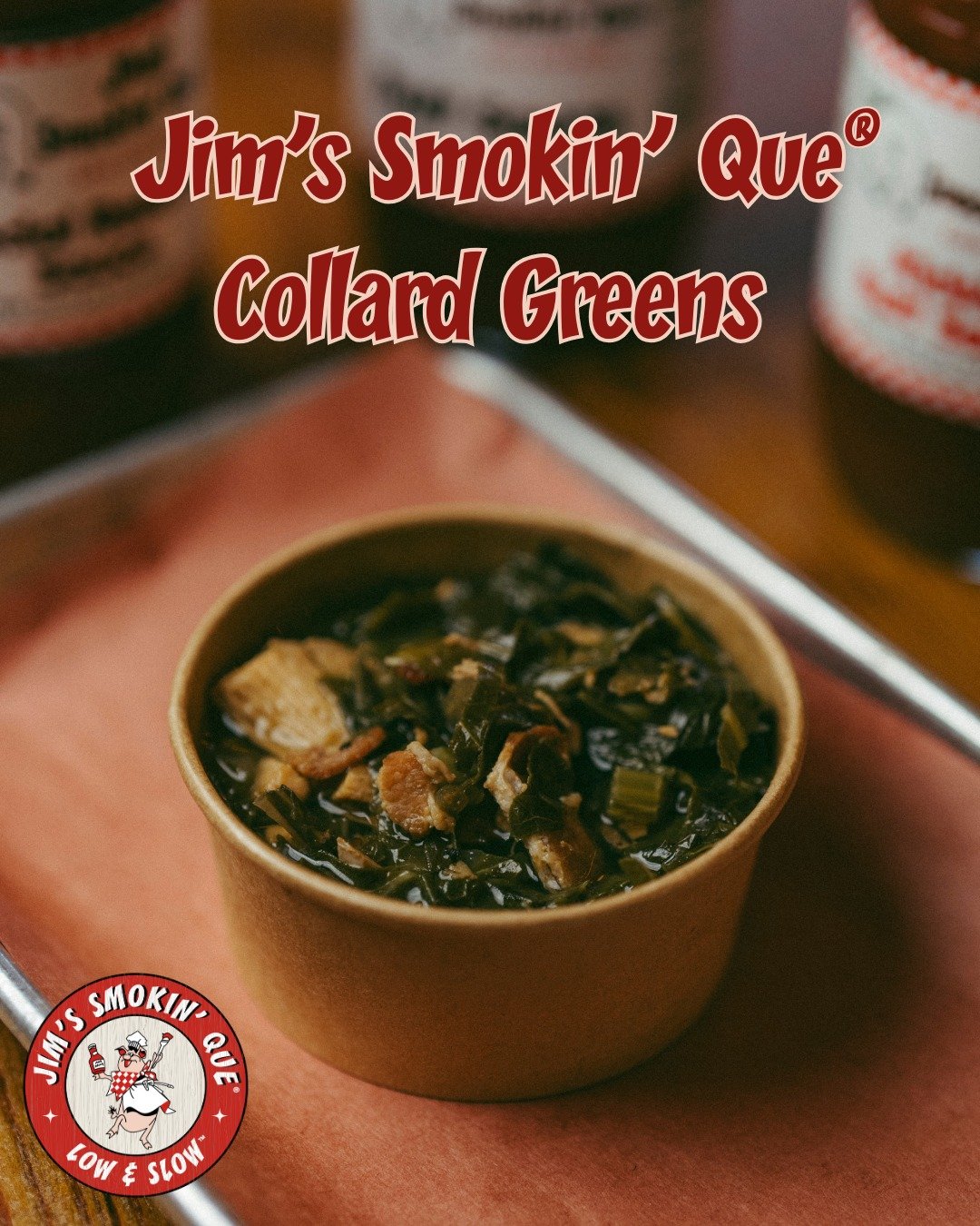 Jim's Smokin' Que&reg;  Collard Greens as a side dish is a true Southern delight that adds a hearty and flavorful touch to any meal. These collard greens are cooked to perfection, infused with a smoky essence that elevates their natural taste. The gr