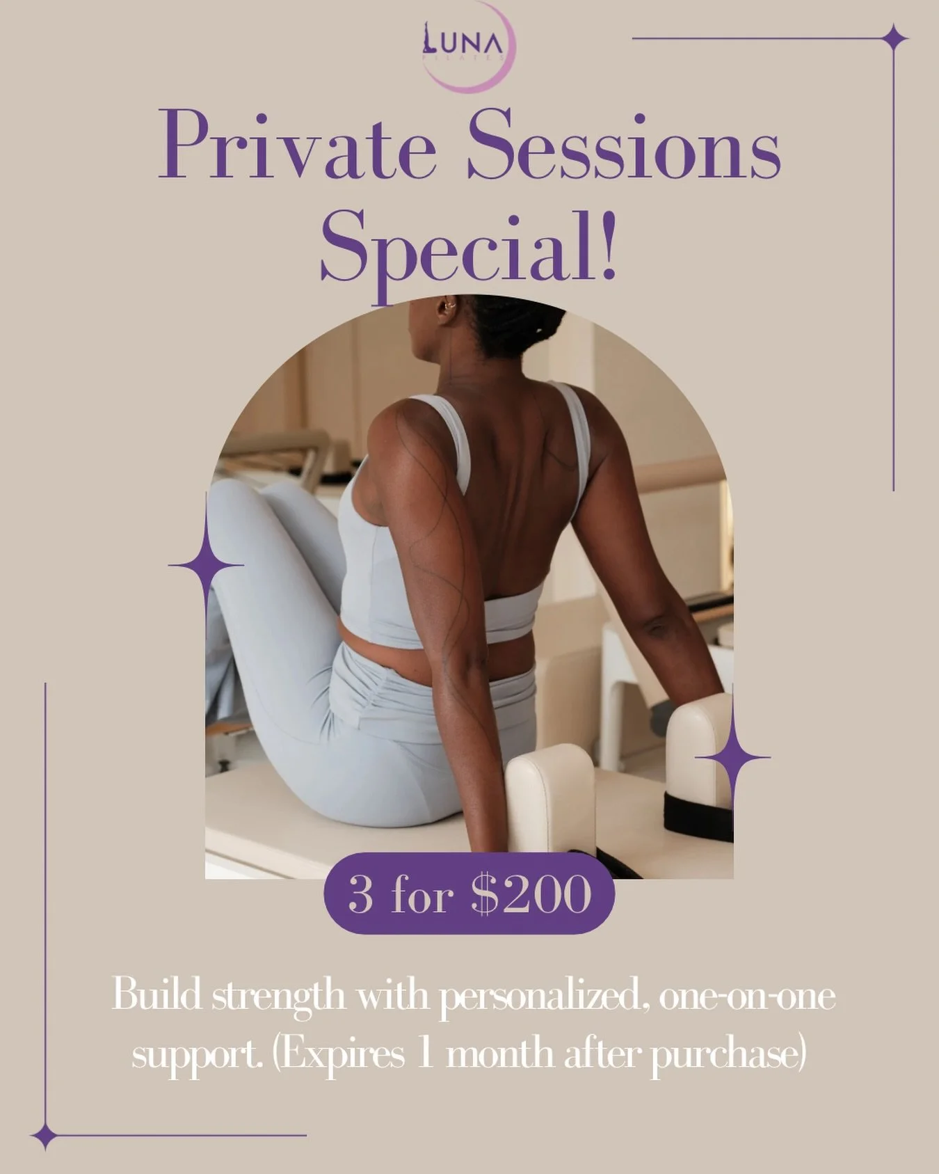 Looking for a more personalized Pilates experience? ✨

Our Private Pilates Sessions are designed to meet you exactly where you are, whether you&rsquo;re working through an injury, building strength, or refining your form with expert guidance.

For a 