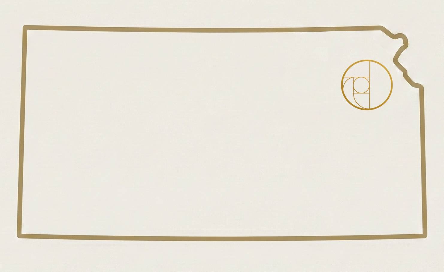 outline image of Kansas with the Prima Vista AI Fibonacci spiral icon over where Lawrence is on a map