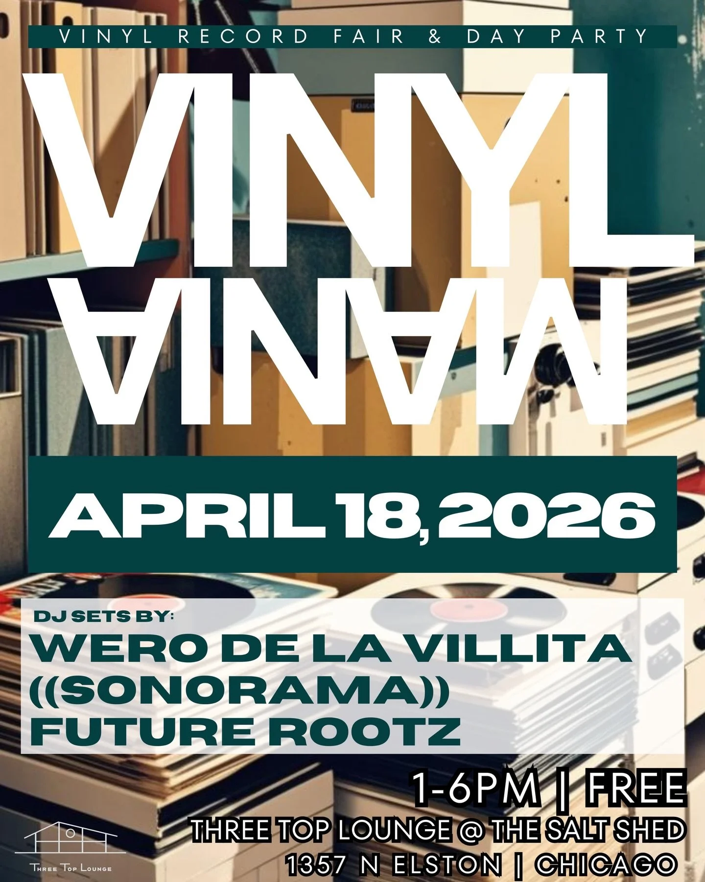 Vinyl collectors, this is one you don&rsquo;t want to miss: excited to join @futurerootz and some of Chicago&rsquo;s finest record vendors at @threetoplounge this Saturday from 1-6. Come shop our curated cases while grooving to some killer DJs!