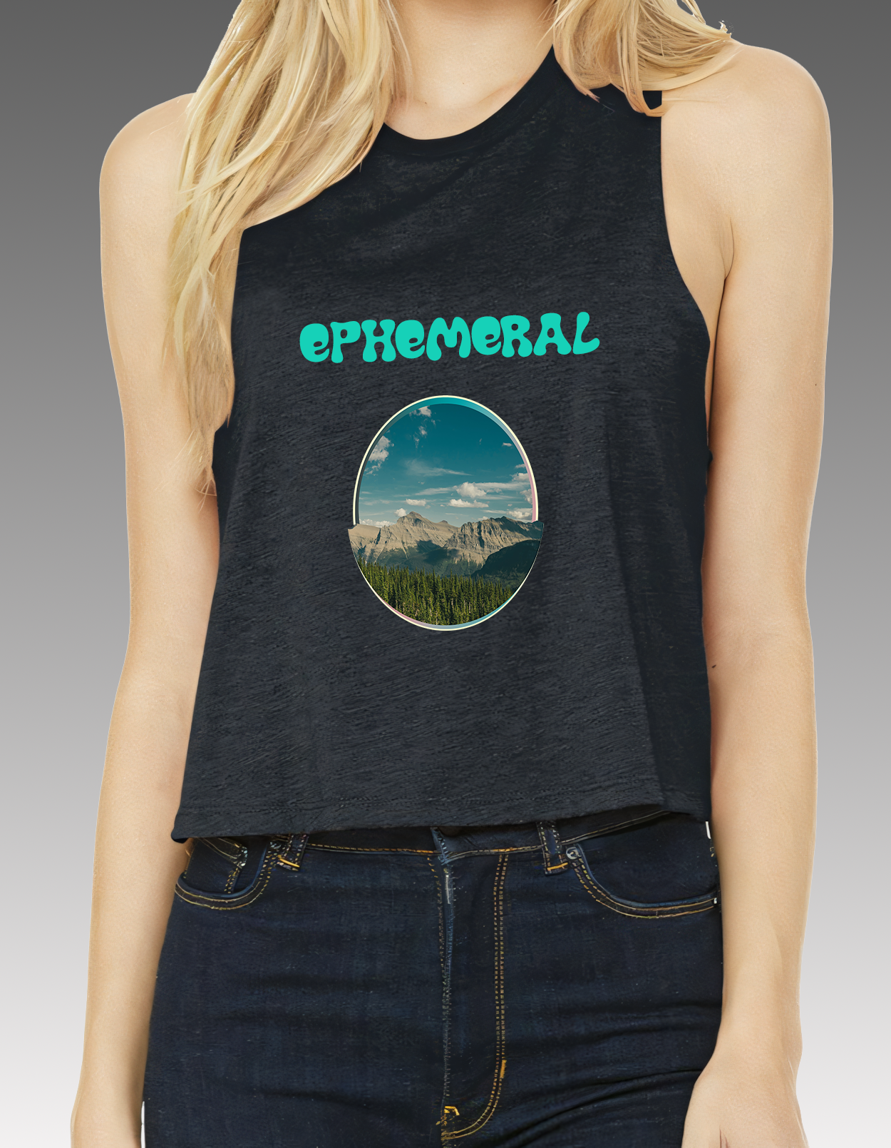 Ephemeral GNP (1980's Glitter Edition w/ 3D Puffy letters) Dark Grey Heather Racerback Cropped Women's Tank