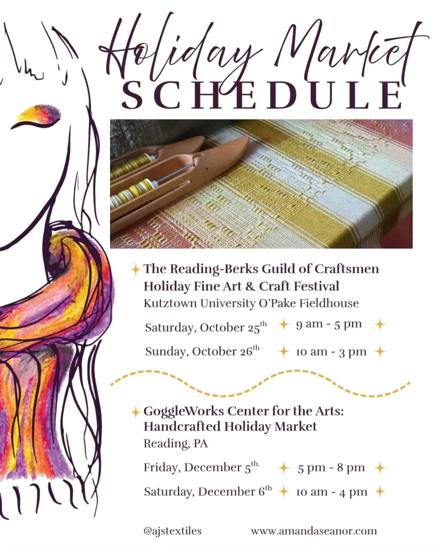 I know, I know, it's October and I feel weird saying holidays...buuut we are here anyways, so HOLIDAY MARKET SCHEDULE is officially official. 😍

So come see me in a few weeks at the Reading Berks Guild of Craftsmen Holiday Fine Art and Craft Fair, a