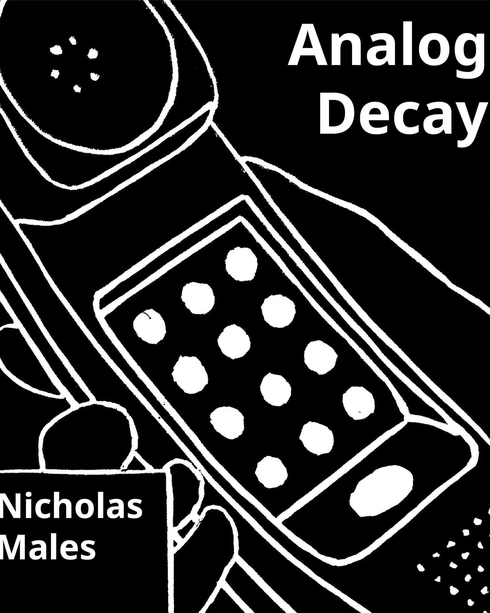 Working across object, print and video, Nicholas Males juxtaposes forgotten technologies with the systems emerging to replace them. His prints abstract 1980s telephony advertising, pairing it with video stills and scans of obsolete devices. His Ardui