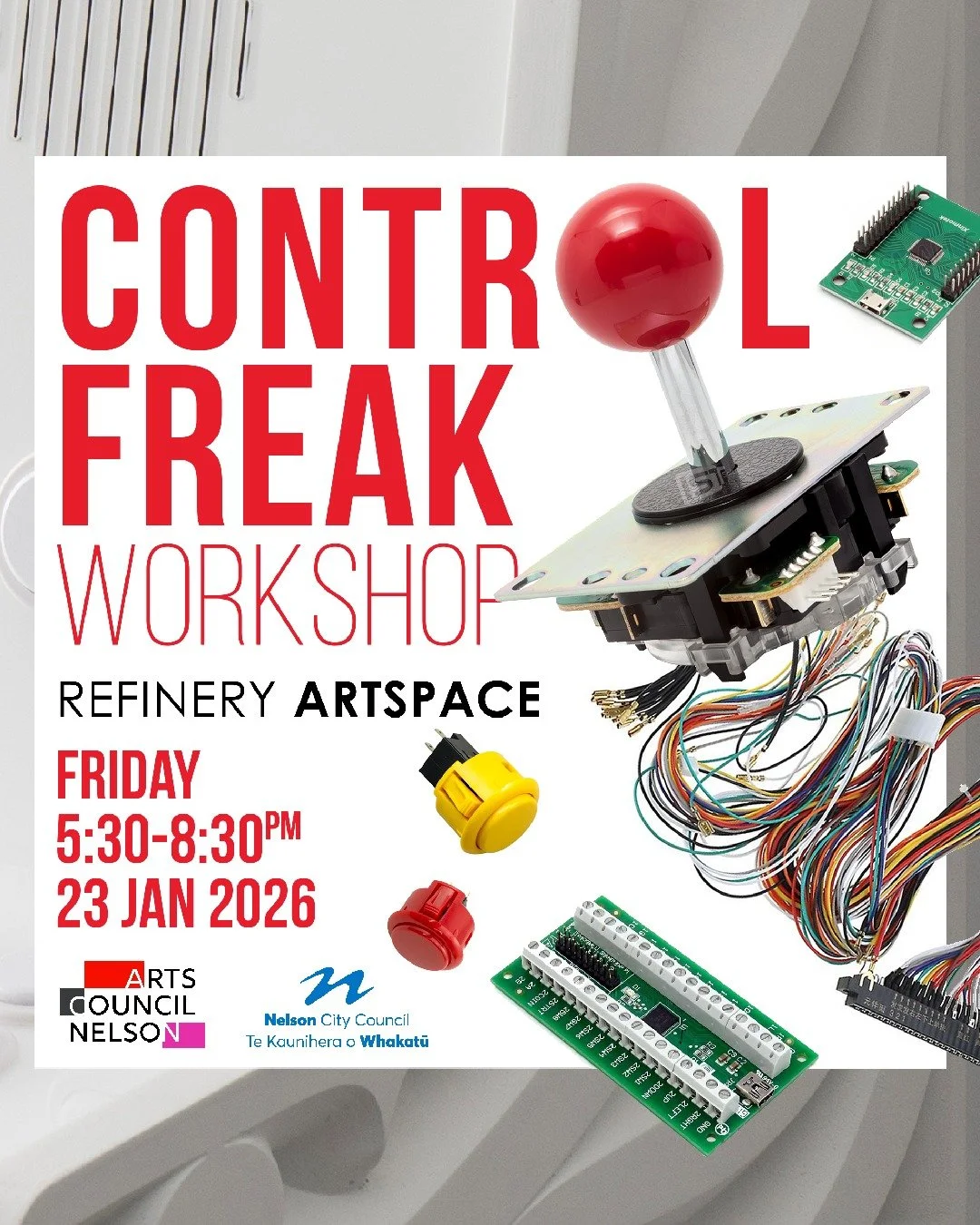 Free Workshop!

Thanks to @nelsoncitycouncil through their Arts and Heritage Partnership Grant Preston McNeil gets down and nerdy about all the technical aspects of building an arcade machine. 

Each participant gets a joystick kit with all the compo
