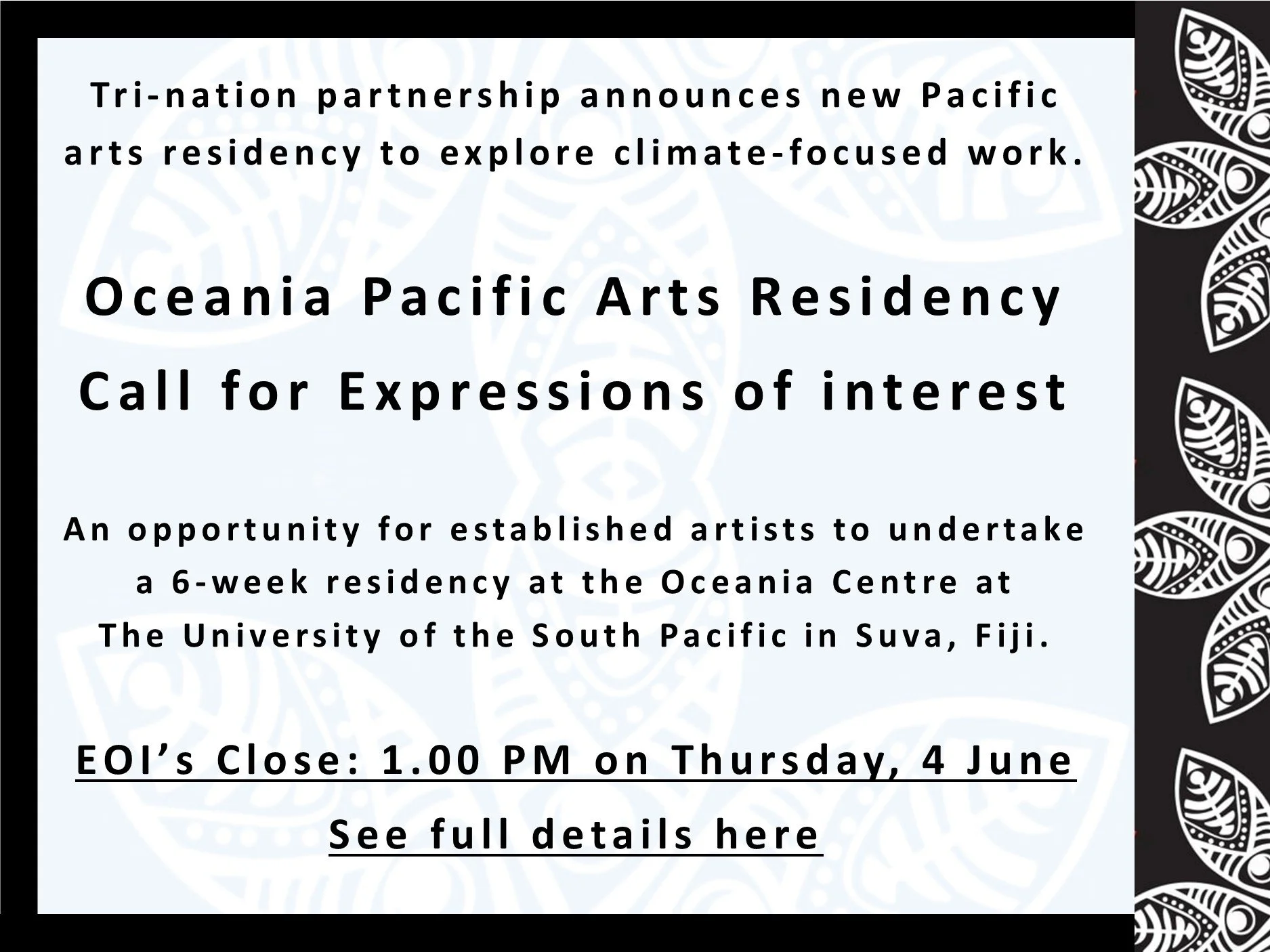 Oceania Pacific Arts Residency - Call for Expressions of interest