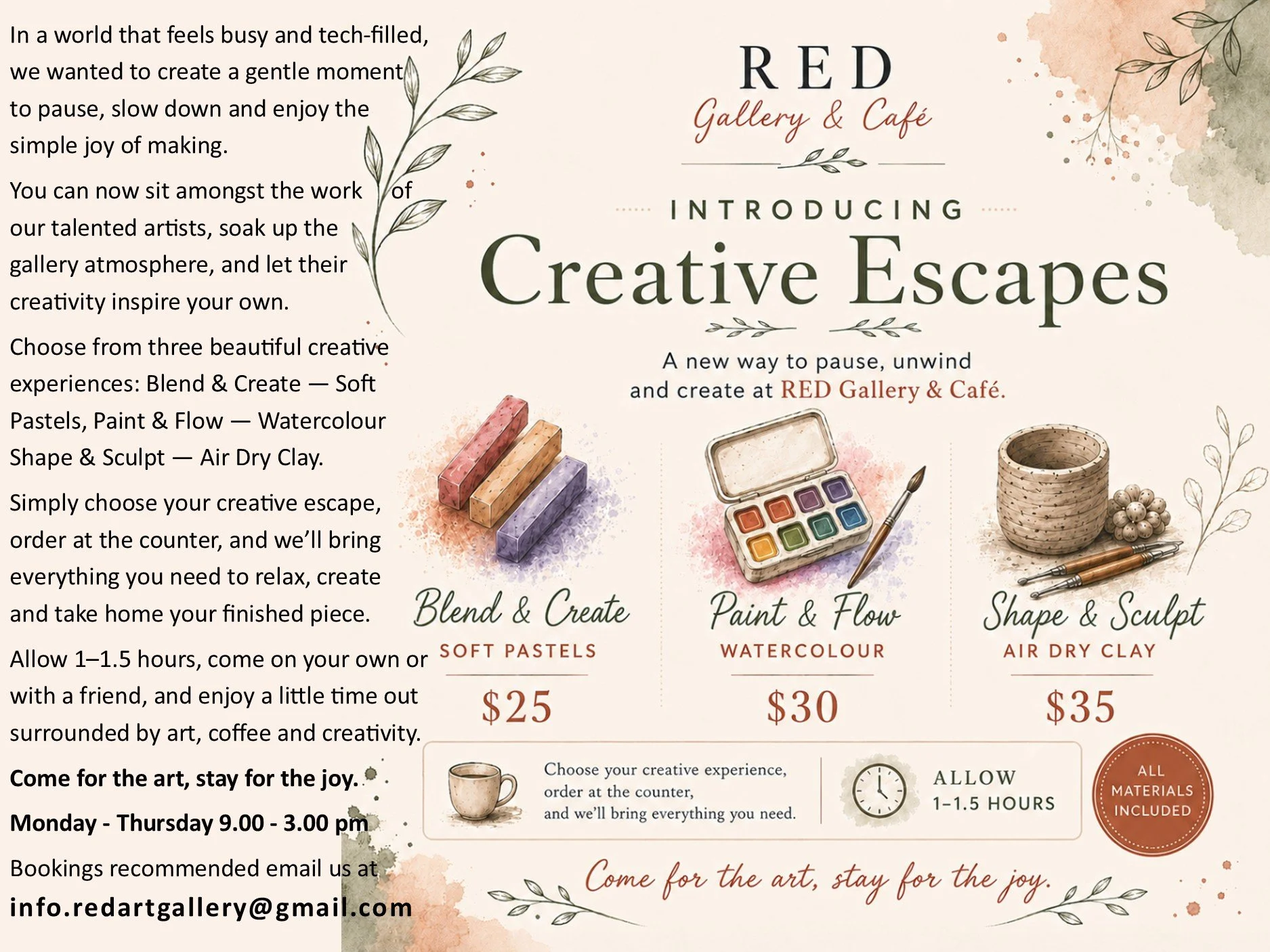 Creative Escapes- activities at Red Art Gallery