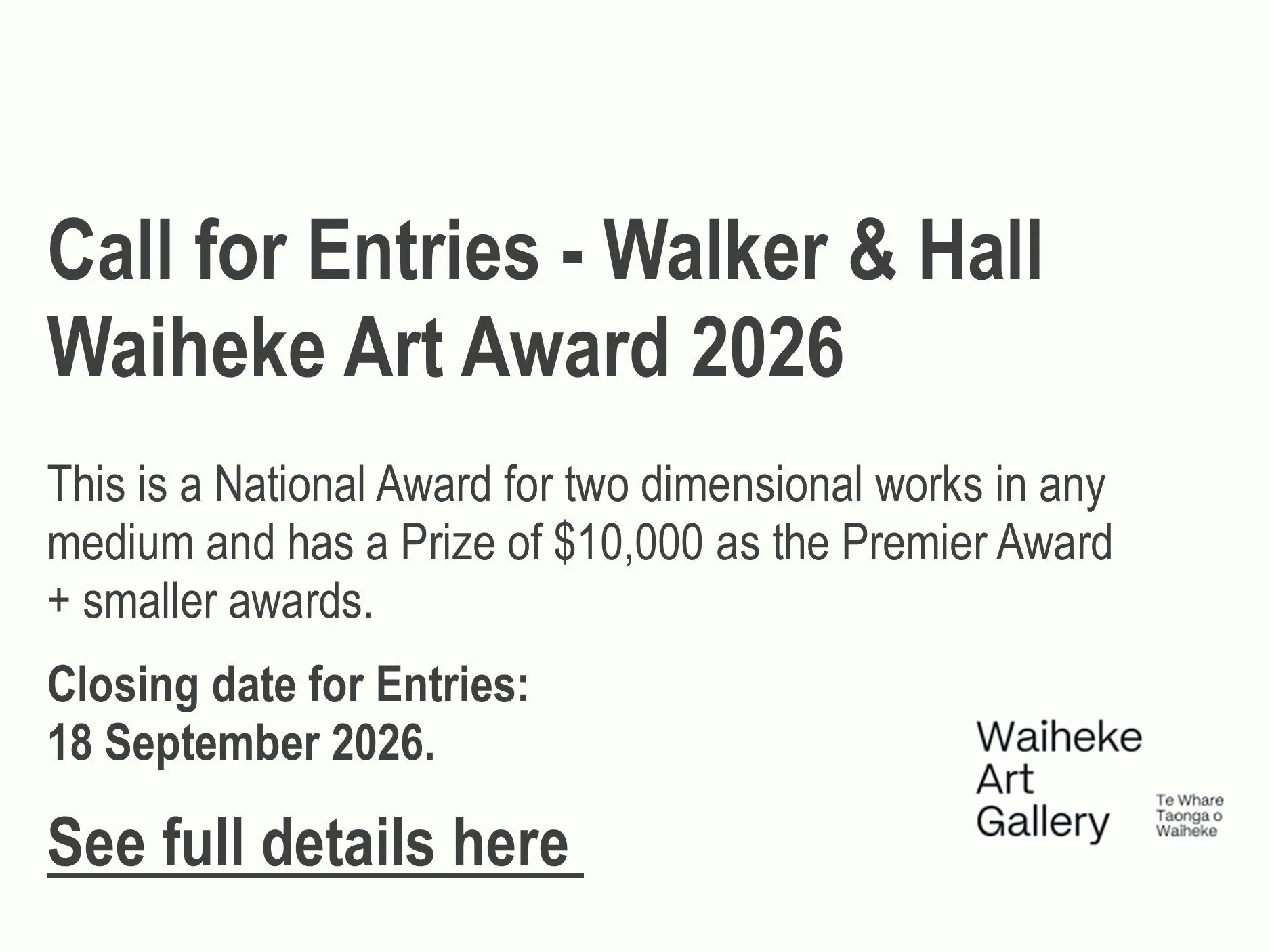 Call for Entries - Walker & Hall Waiheke Art Award