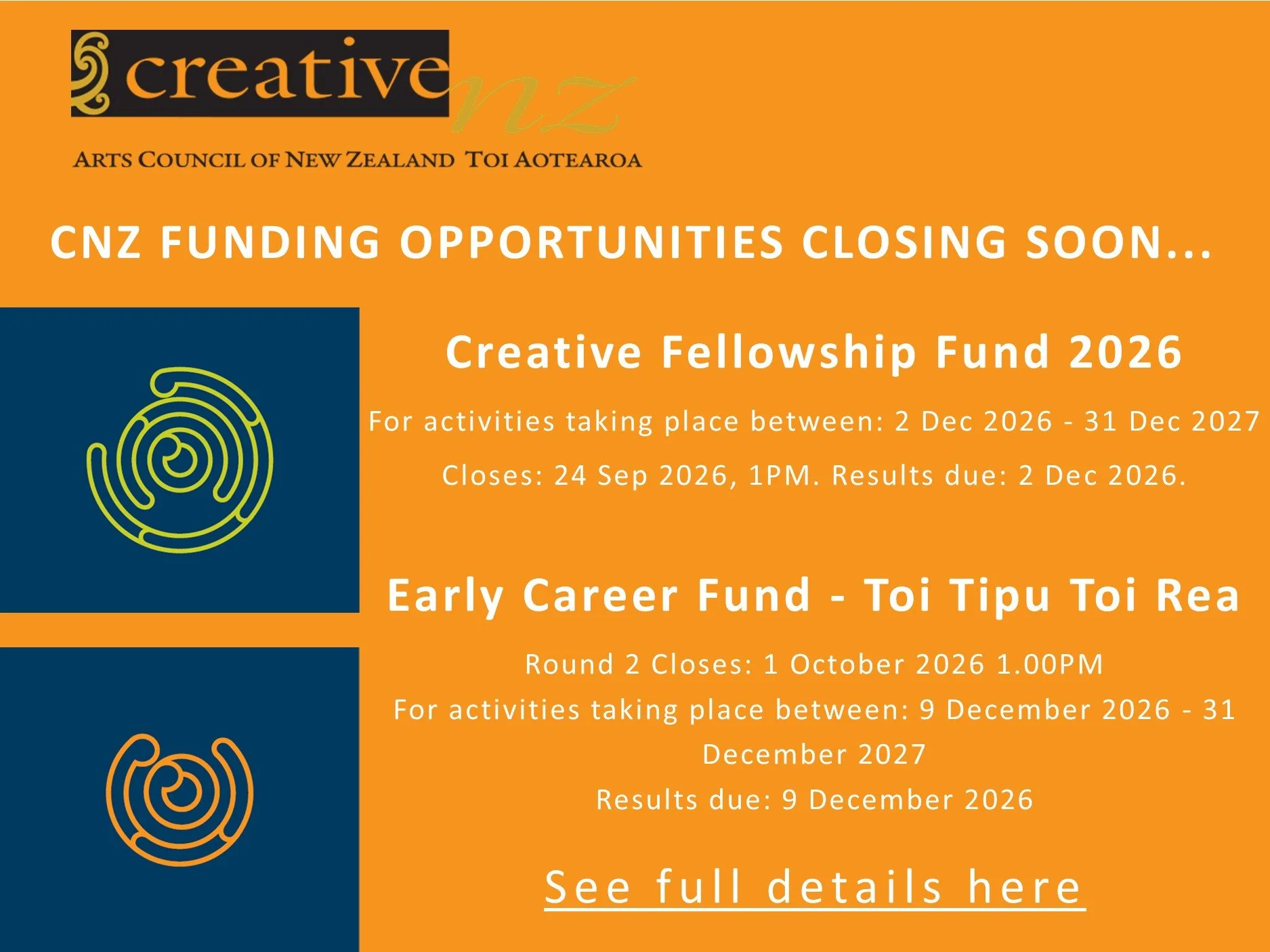 CNZ Arts Funding Rounds closing soon!