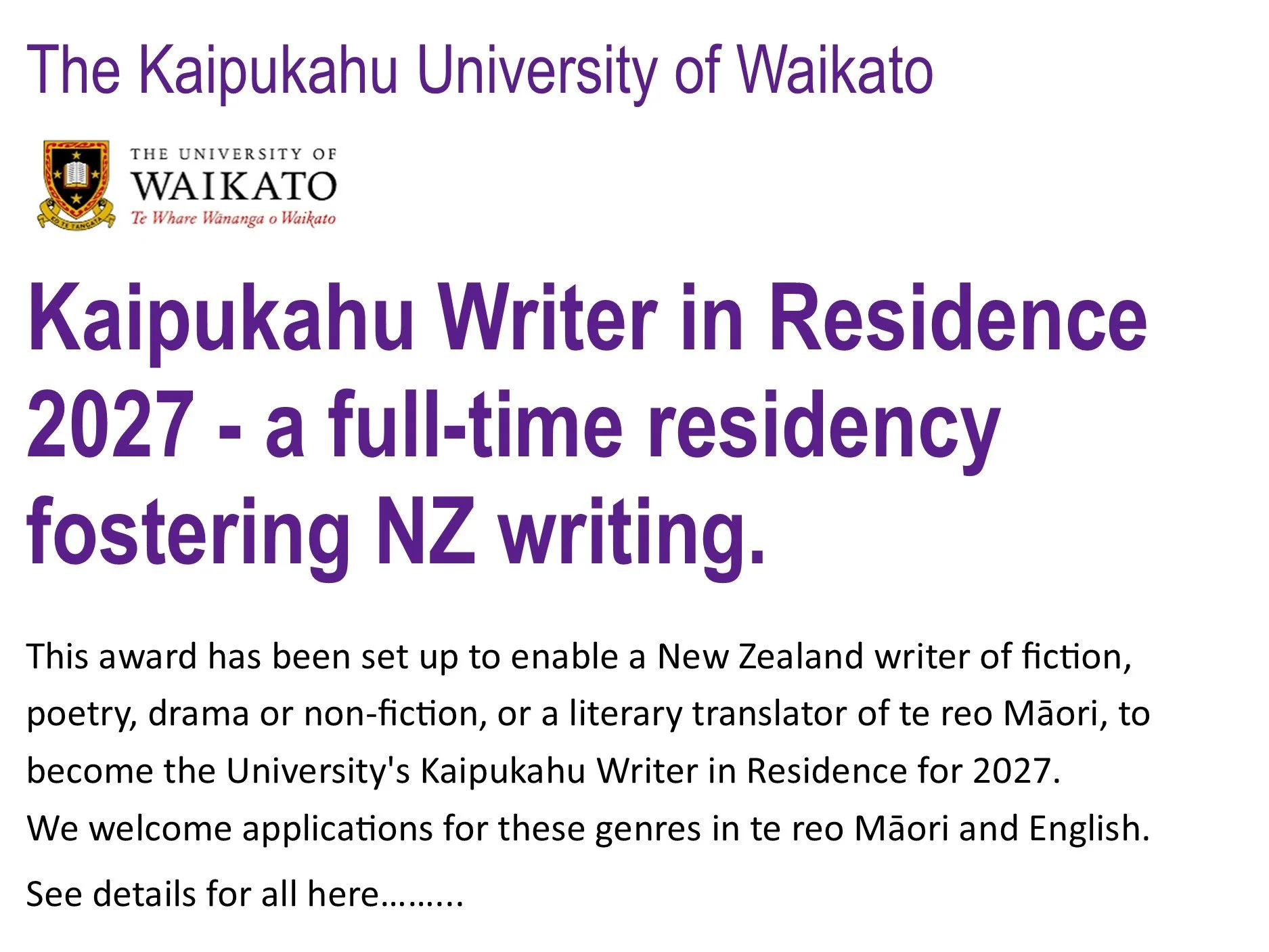 Kaipukahu Writer in Residence Award