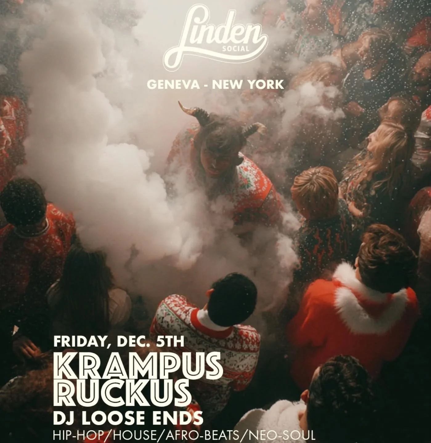 KRAMPUSNACHT
Friday 
It's cold, it's dark, @dj_loose_ends is bringing the heat 👹

X-Mas P.O.P.
People. Over. Presents.

Week 1
New Cocktails
Eggnog Shots
Donate an Ugly Ornament to our Tree (fun)
Winter Jacket Donation (serious)