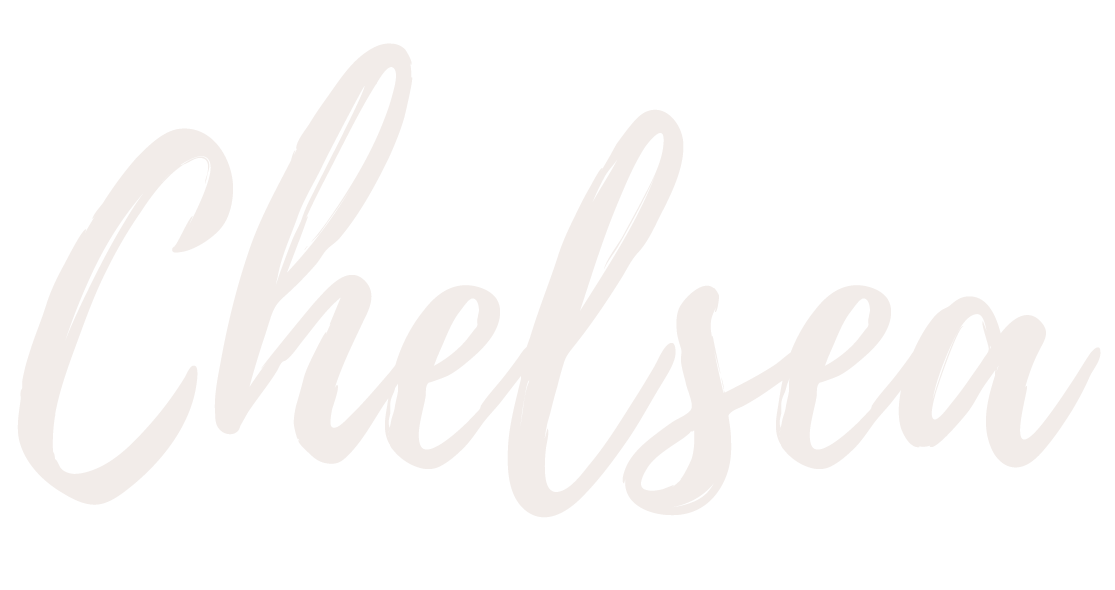 The word 'Chelsea' written in white, cursive font on a black background.