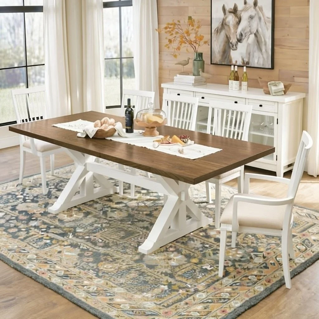 Country Farmhouse Dining Table w/ Bench