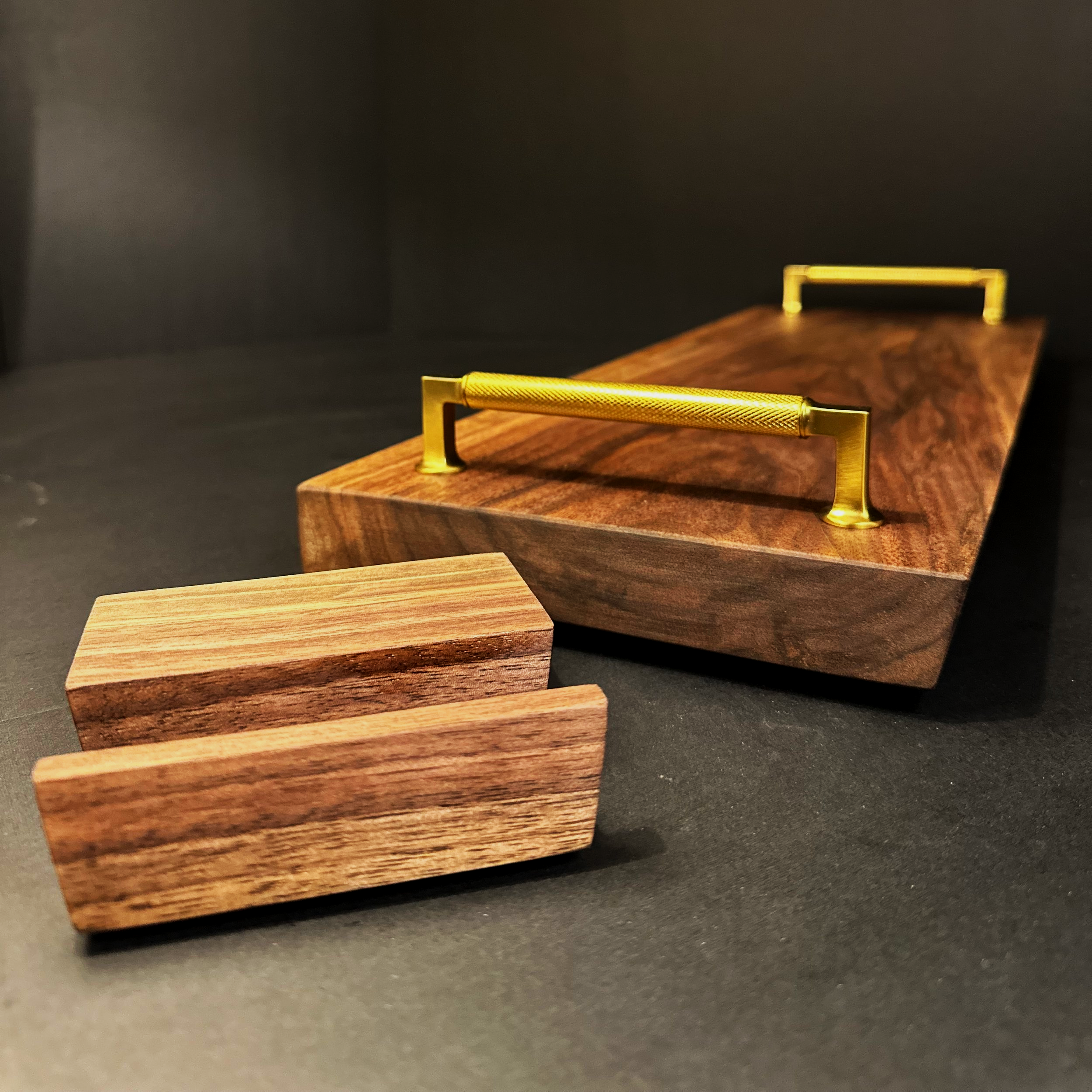 charcuterie board stand separated from the board to show chamfer design