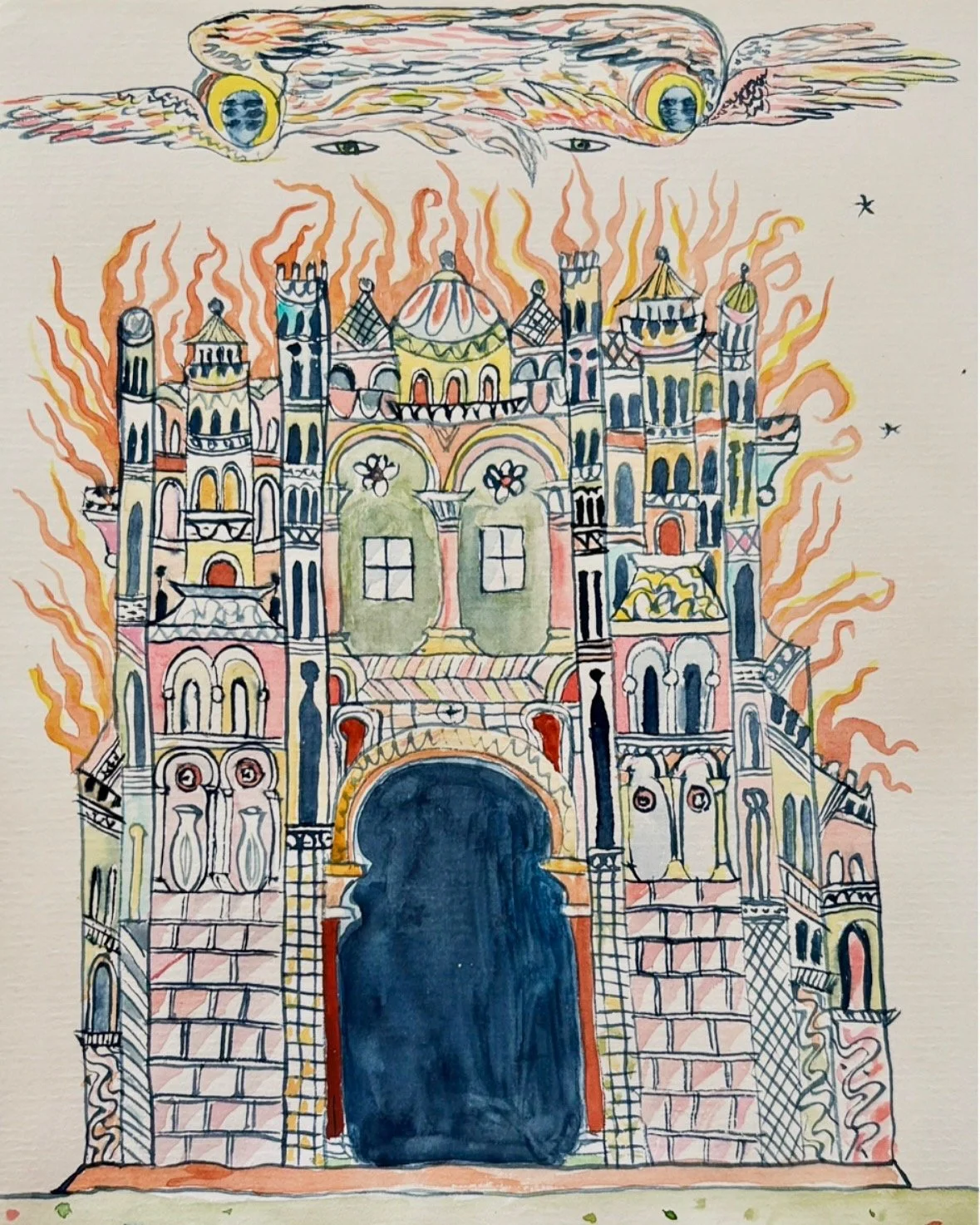 Burning Tower of Babel (watercolor)