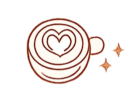 Illustration of a cup of coffee with a heart-shaped latte art pattern.