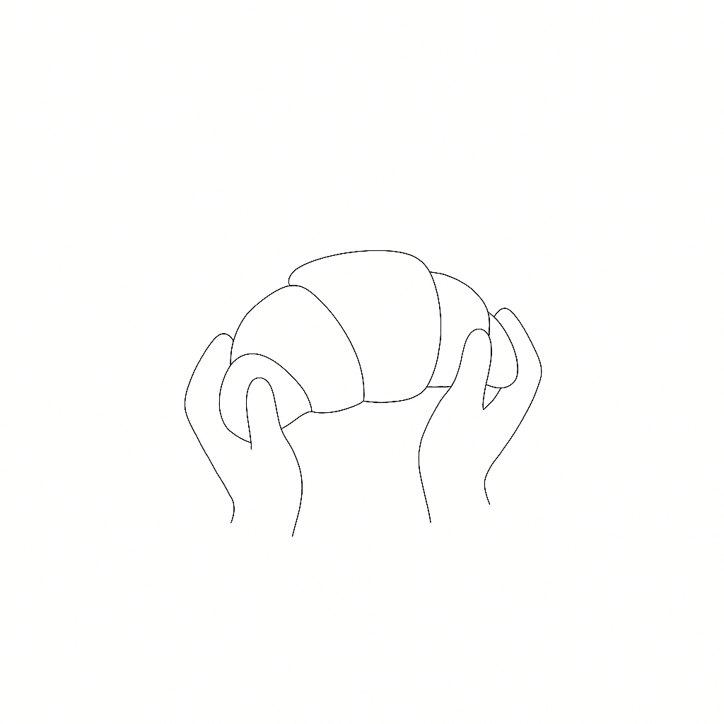 Outline of two hands holding a croissant