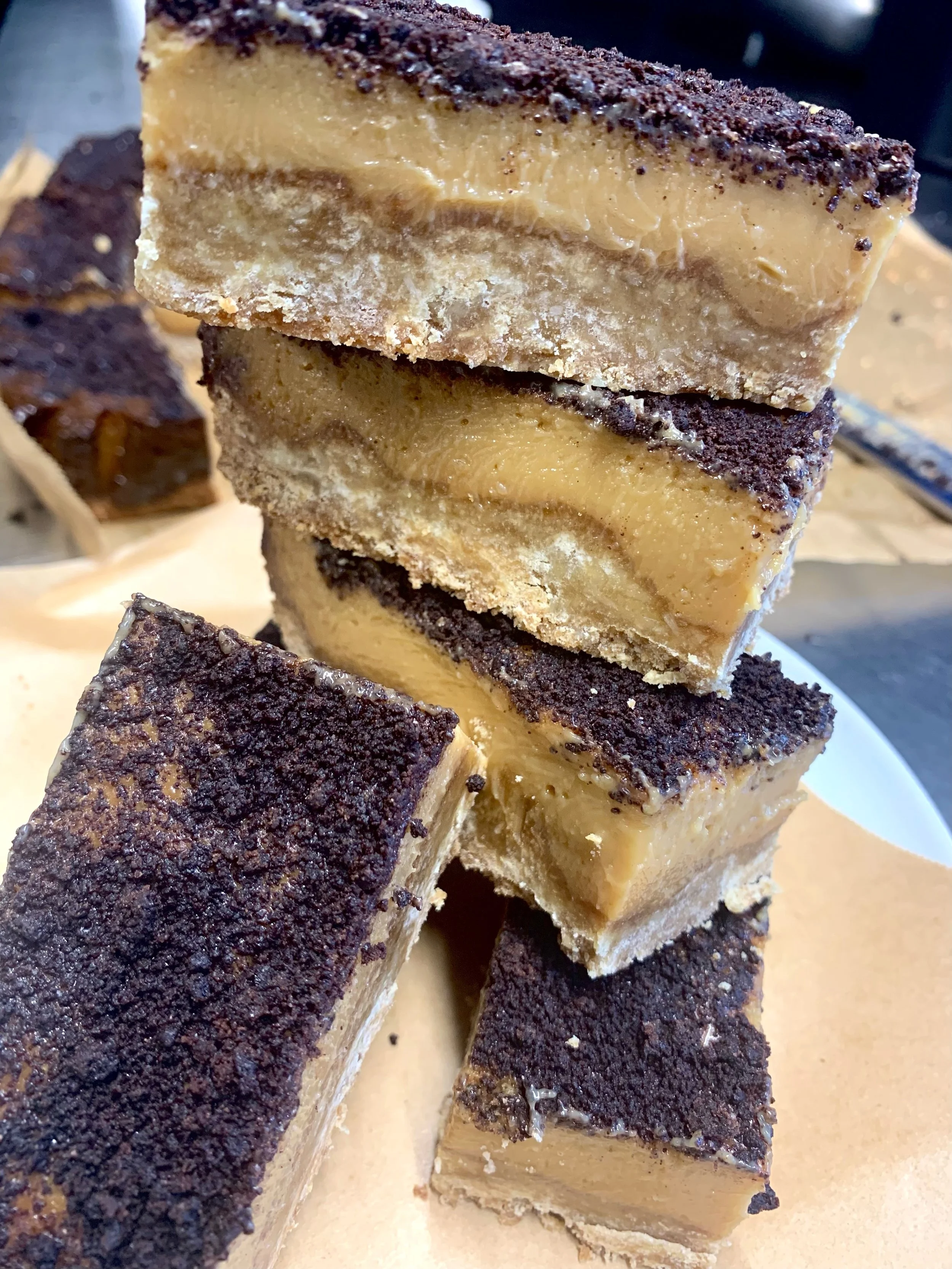 Salt Caramel Slice with Chocolate Cookie Crumb Topping x15