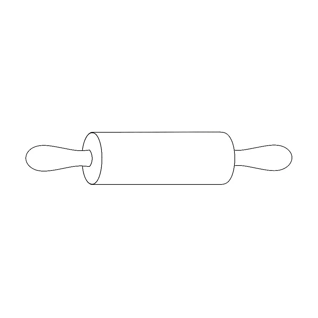 Line drawing of a rolling pin with handles on both ends.