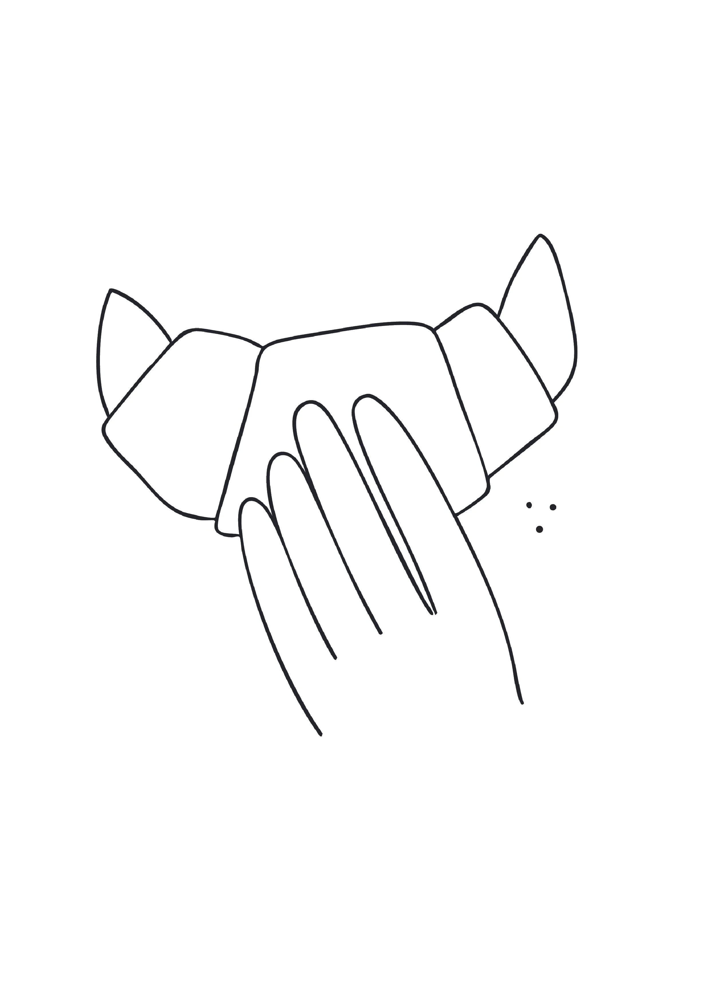 Line drawing of a hand holding a croissant.