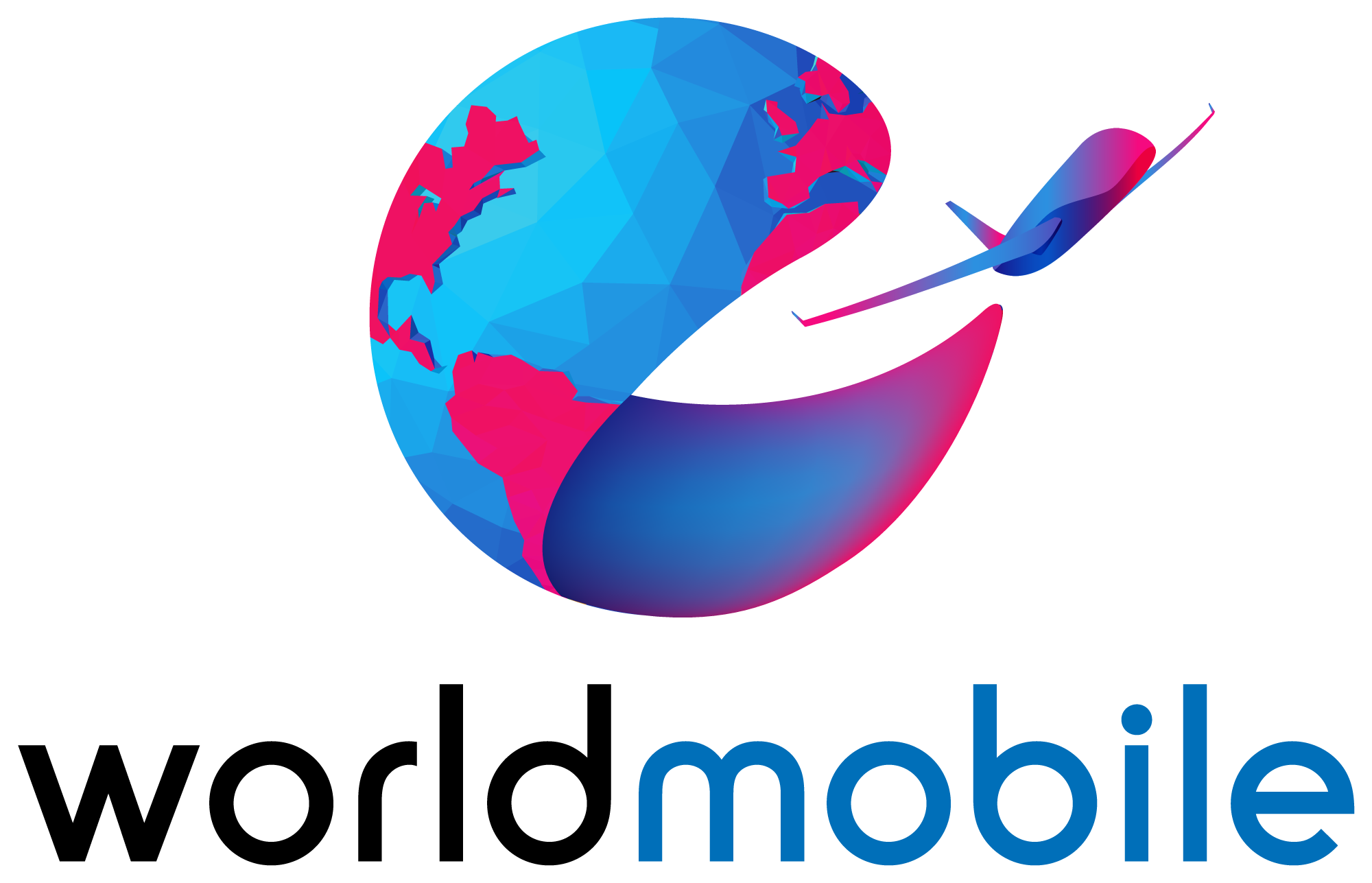 A stylized globe showing parts of North and South America, with a pink and purple mobile device and a pink stylus or pen overlaying it, accompanied by the word 'mobile' in blue lowercase letters.