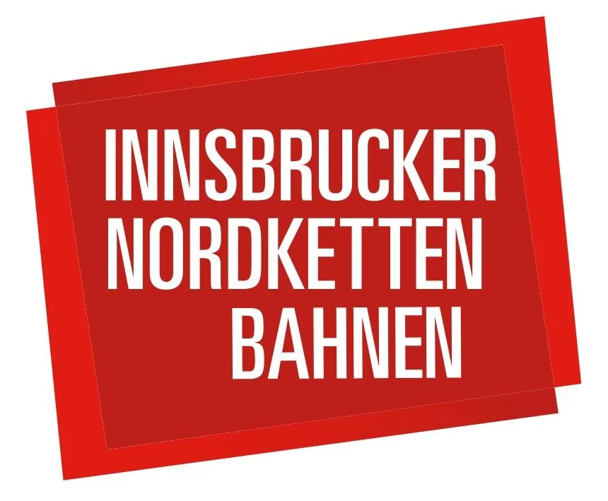 Red graphic with white text listing: Innsbrucker Nordketten Bahnen.