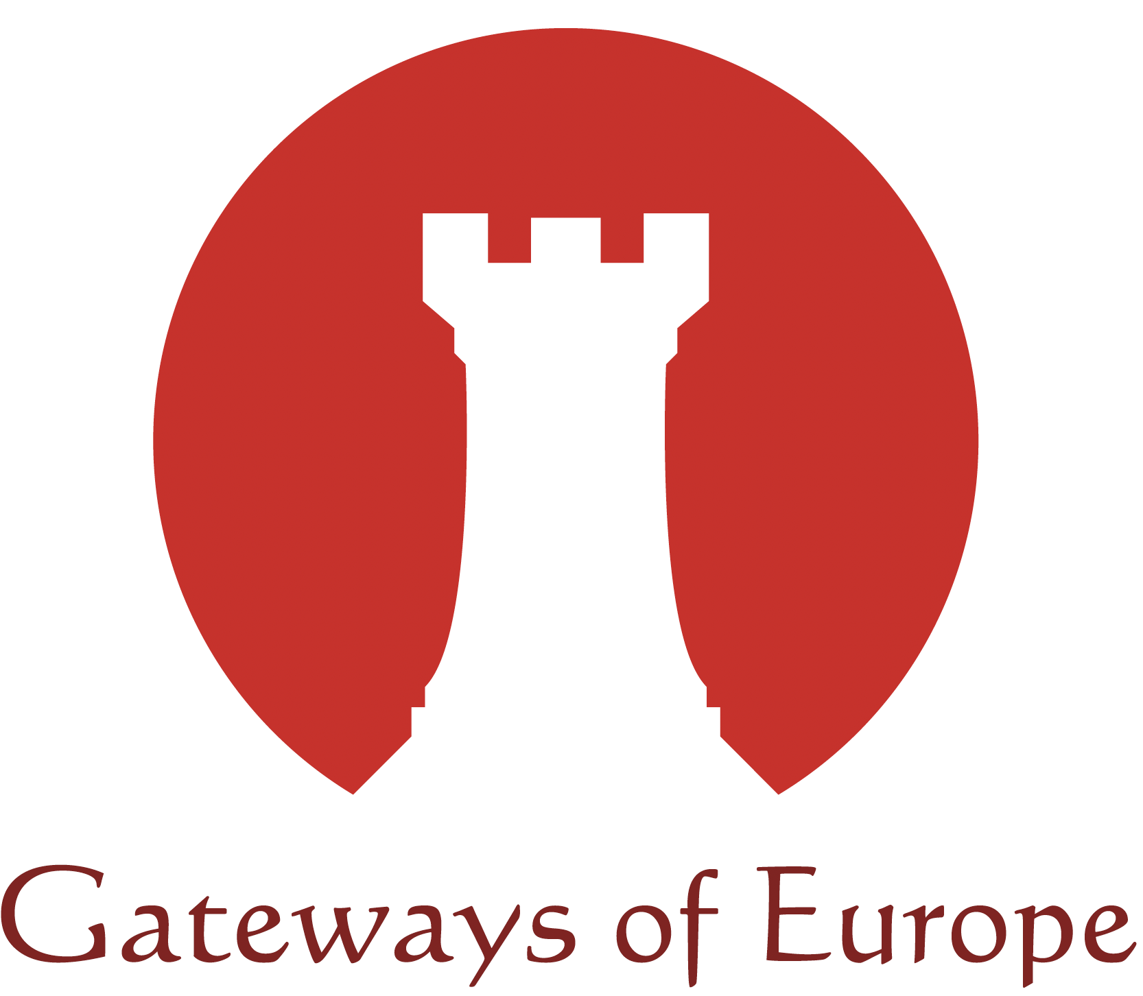 A logo featuring a white knight's rook chess piece inside a red circle with the text 'Gateways of Europe' below.