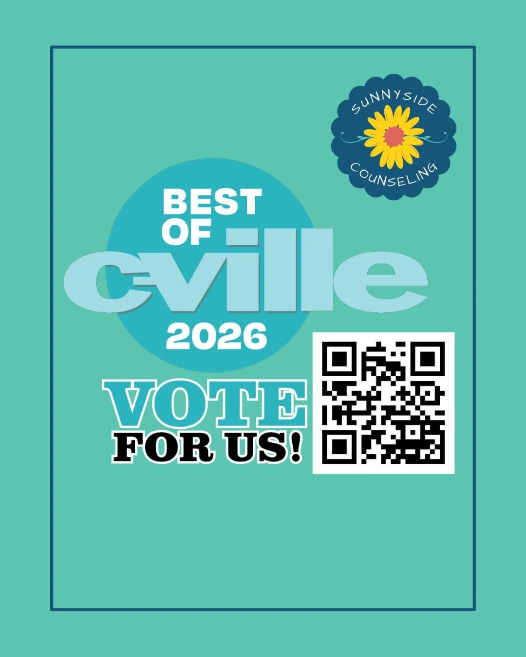I cannot believe I get to share this...

Sunnyside Counseling has been nominated in Best of Cville 2026!! 🌻

This nomination belongs to you. To each one of my clients and community members who showed up, did the work, and shared about this space. Th