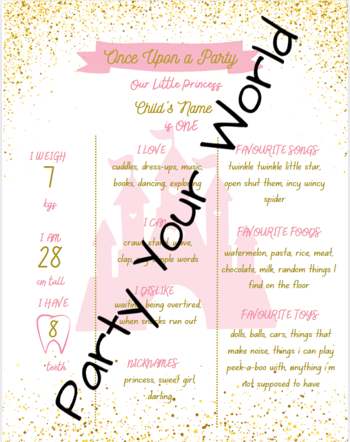 Once Upon A Party – Princess Editable Milestone Board (Digital Download)