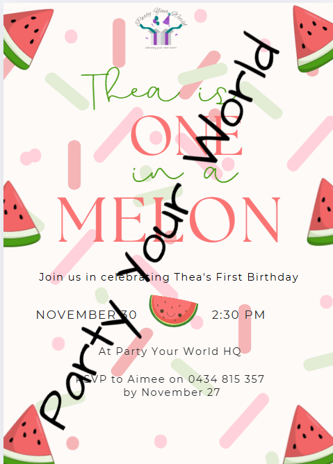 One in a Melon Birthday Invitation (Editable)