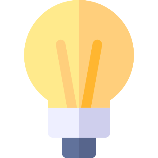 A lightbulb Illustration with a white base and beige, light yellow, and orange filament inside.