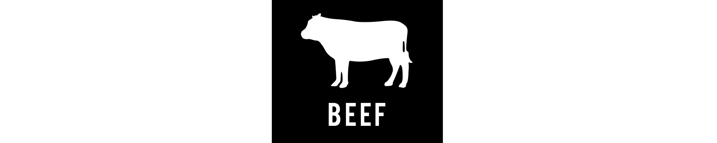 A black background with a white silhouette of a cow and the word 'BEEF' underneath.