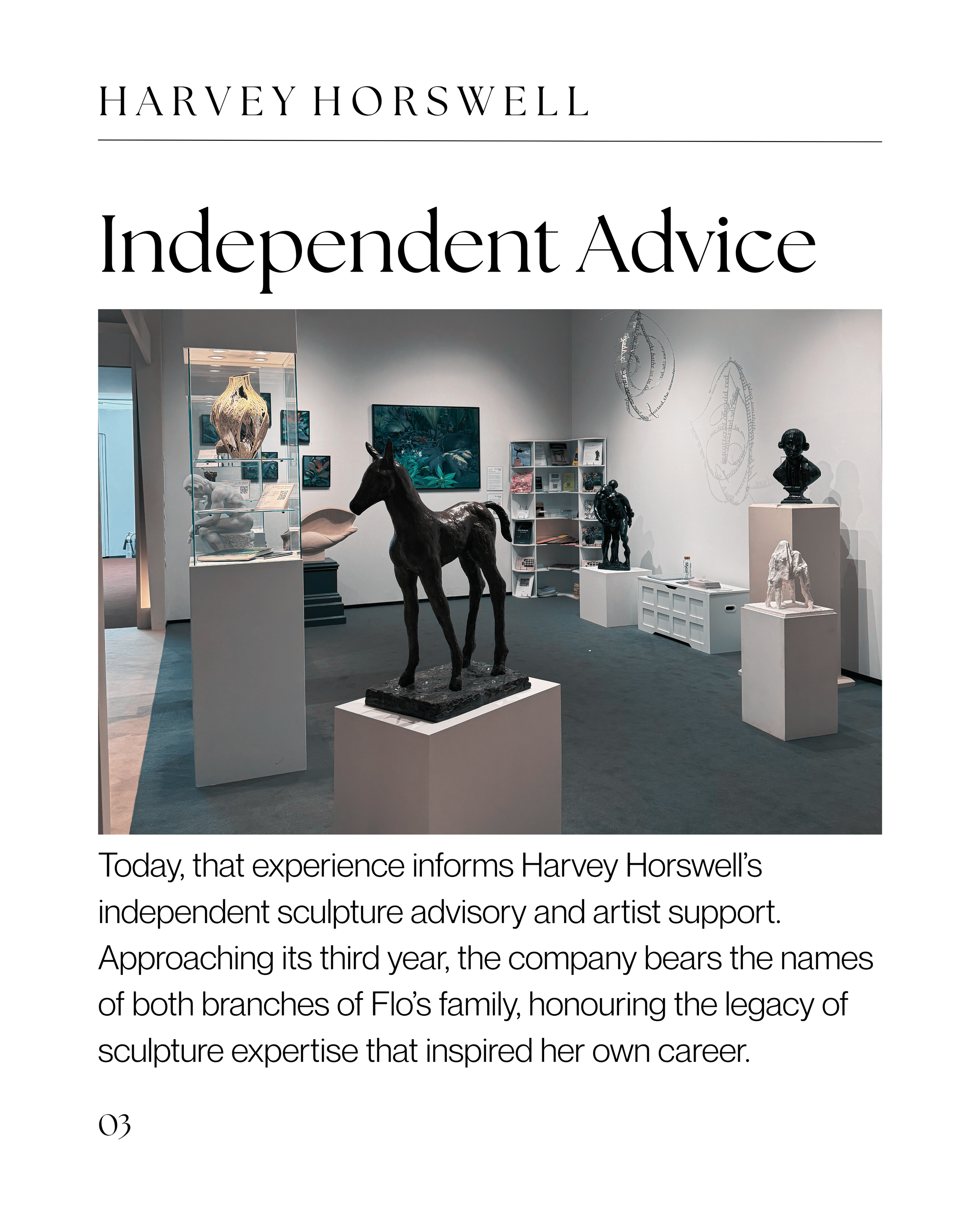 Photo of Harvey Horswell's Stand at Treasure House for the Sculpture Walk in 2026. featuring sculptures, including a horse sculpture, with artworks, shelves, and display cases in the background.