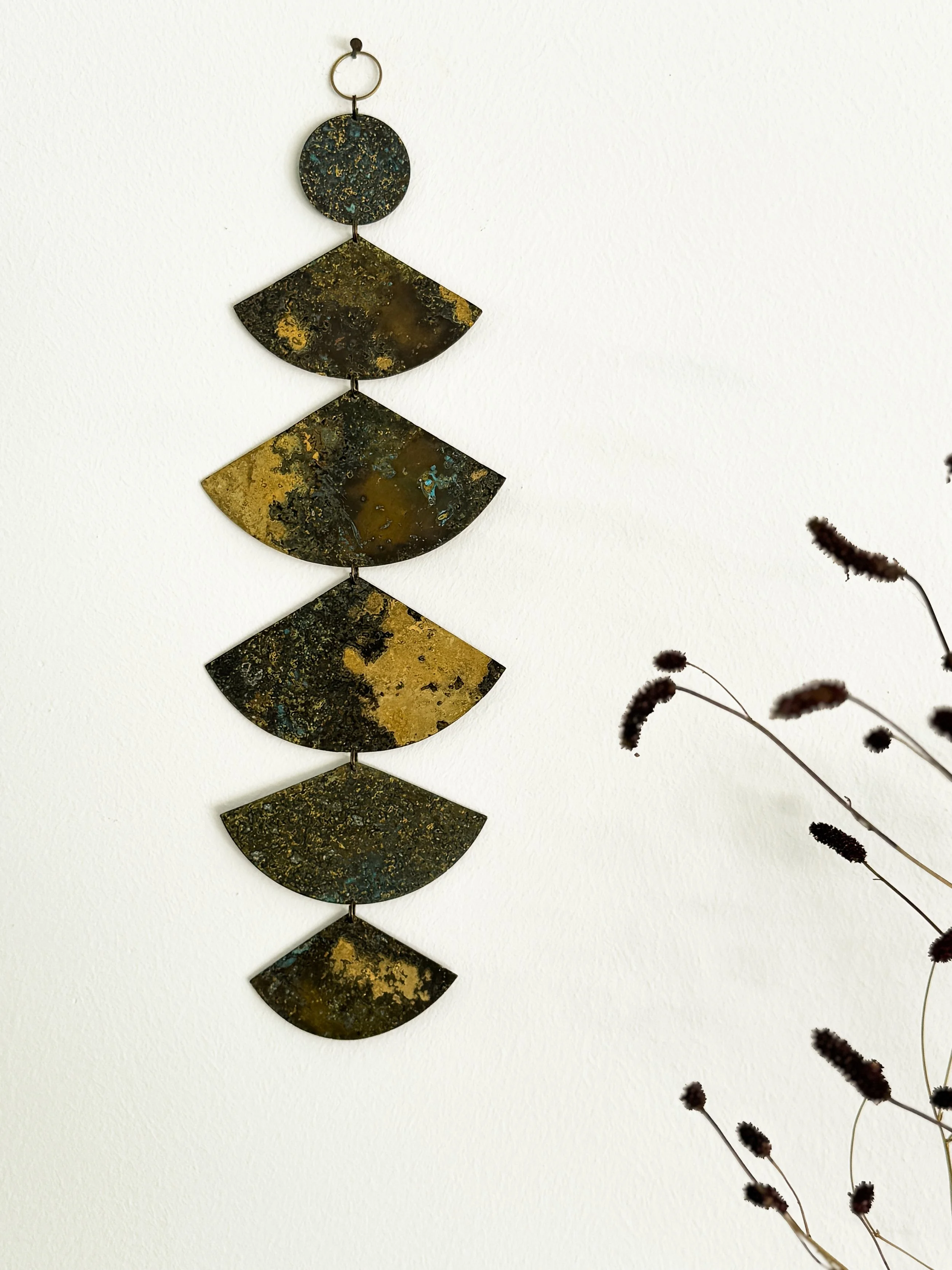 TANI – Handcrafted Brass Triangle Wall Hanging with Black and Gold Patina · Unique Wall Art · One of a Kind