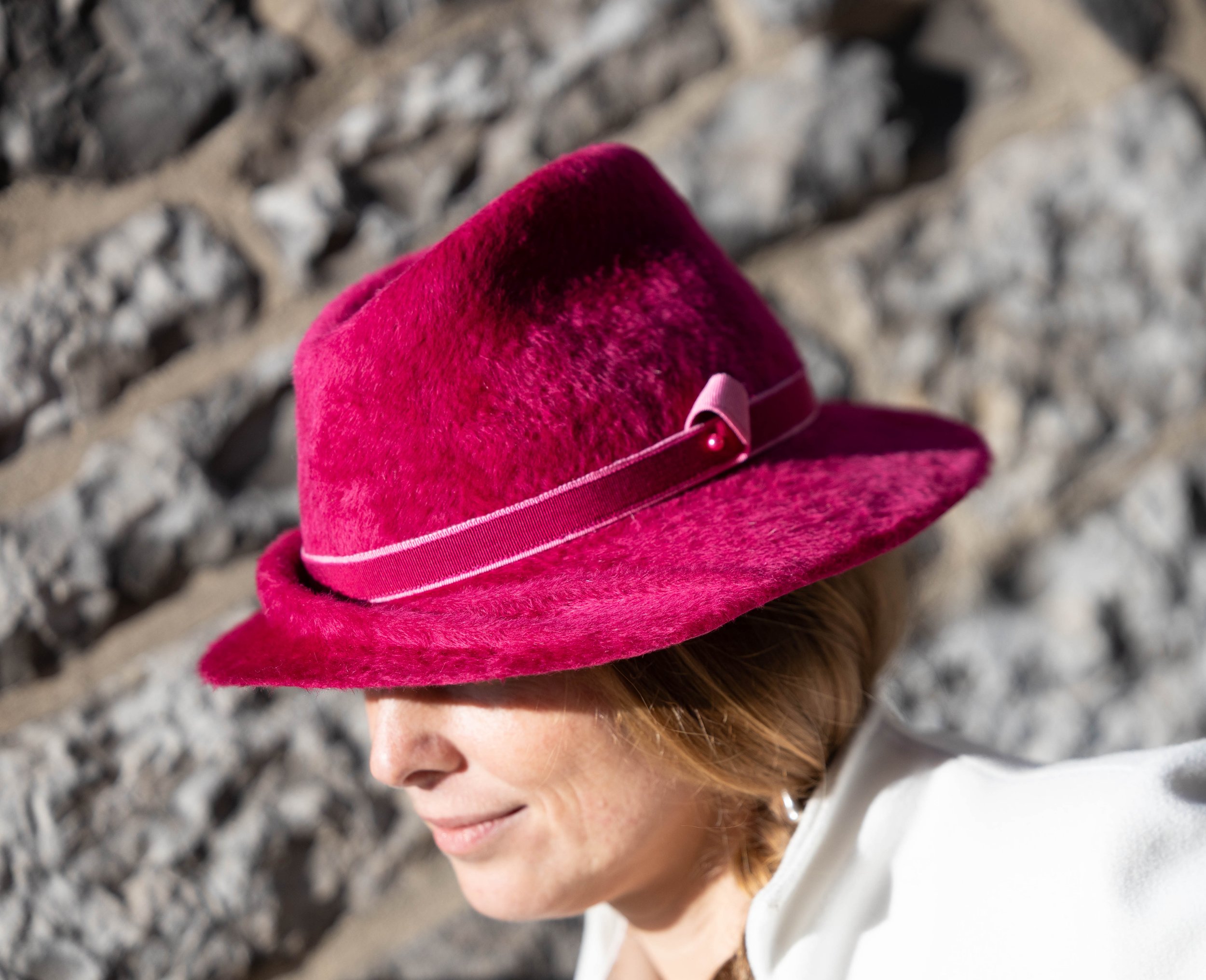 chapeau feutre femme lapin rose fuschia