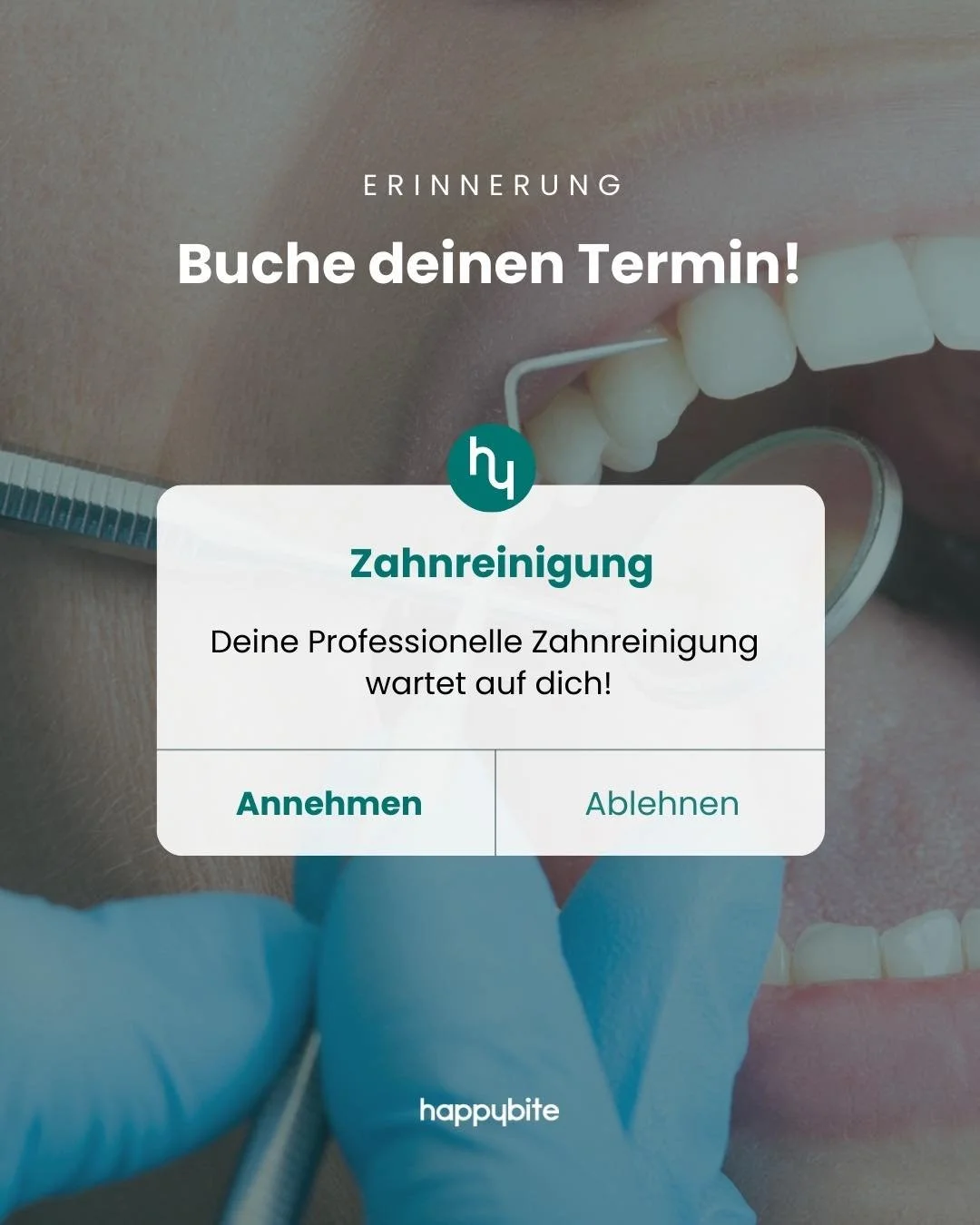 ✨ Dein strahlendes Lächeln wartet schon auf dich! ✨
Mit einer Professionellen Zahnreinigung bei happybite sagst du Plaque & Verfärbungen den Kampf an – und gehst mit einem frischen, gesunden Gefühl raus. 💚🦷
👉 Buche jetzt d