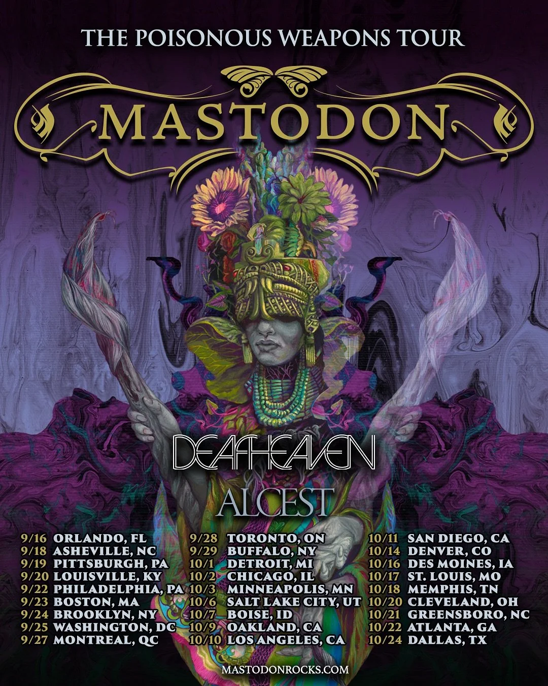 ⚡ THE POISONOUS WEAPONS TOUR ⚡

Kicking off this September with special guest @deafheavenband and @alcestofficial 

Tickets on sale Friday at 10am local time, but you can get early access today by using the code MASTO26

New song &ldquo;Your Ghost Ag