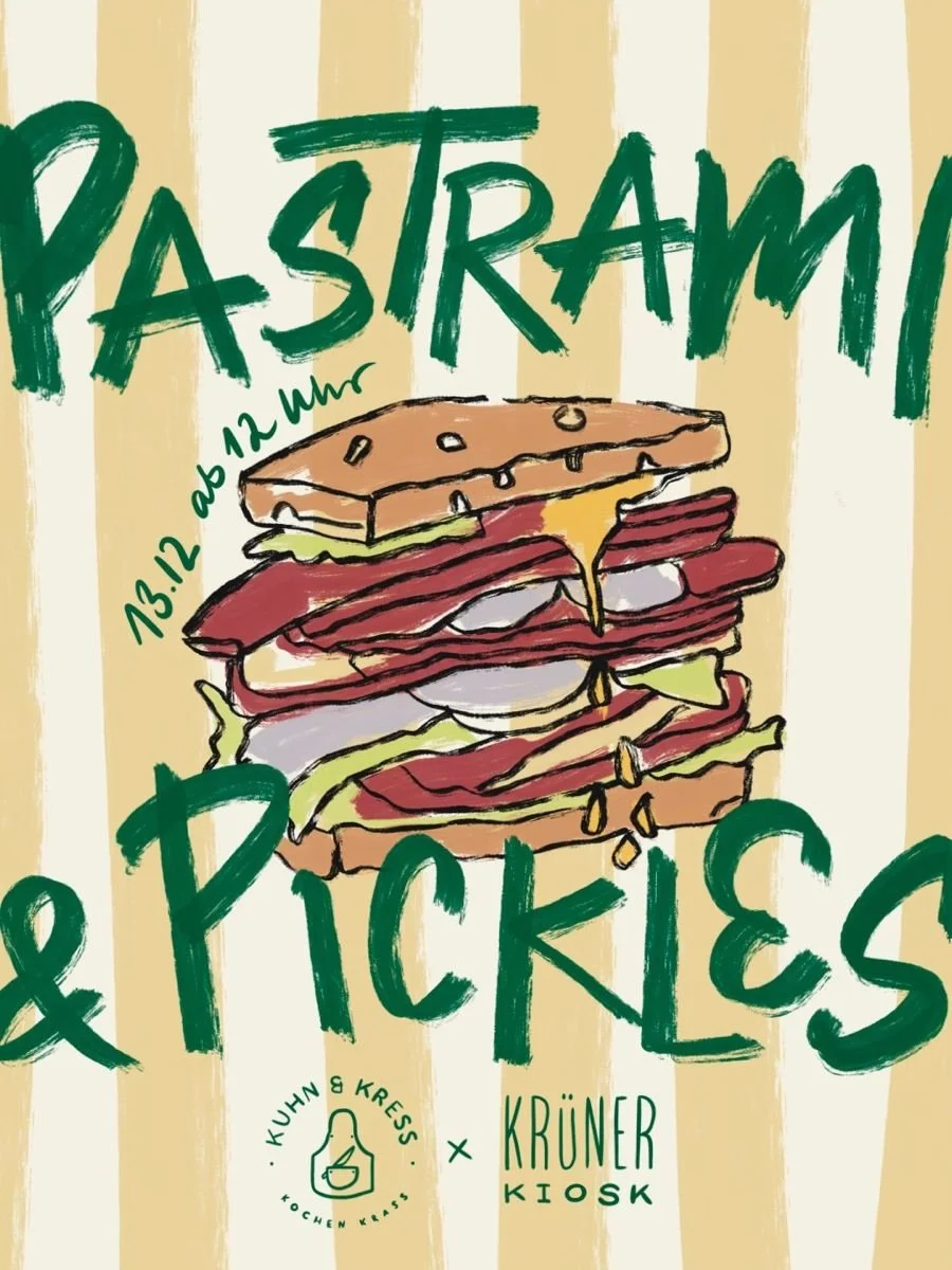PASTRAMI &amp; PICKLES 

Wie ein Kurztrip nach New York &ndash; nur halt mitten in Sendling-Westpark.
Am 13.12. stapeln wir euch dicke Scheiben Pastrami zwischen zwei Brotscheiben von @kruemelundkorn , werfen knackige Pickles dazu und nennen das Ganz