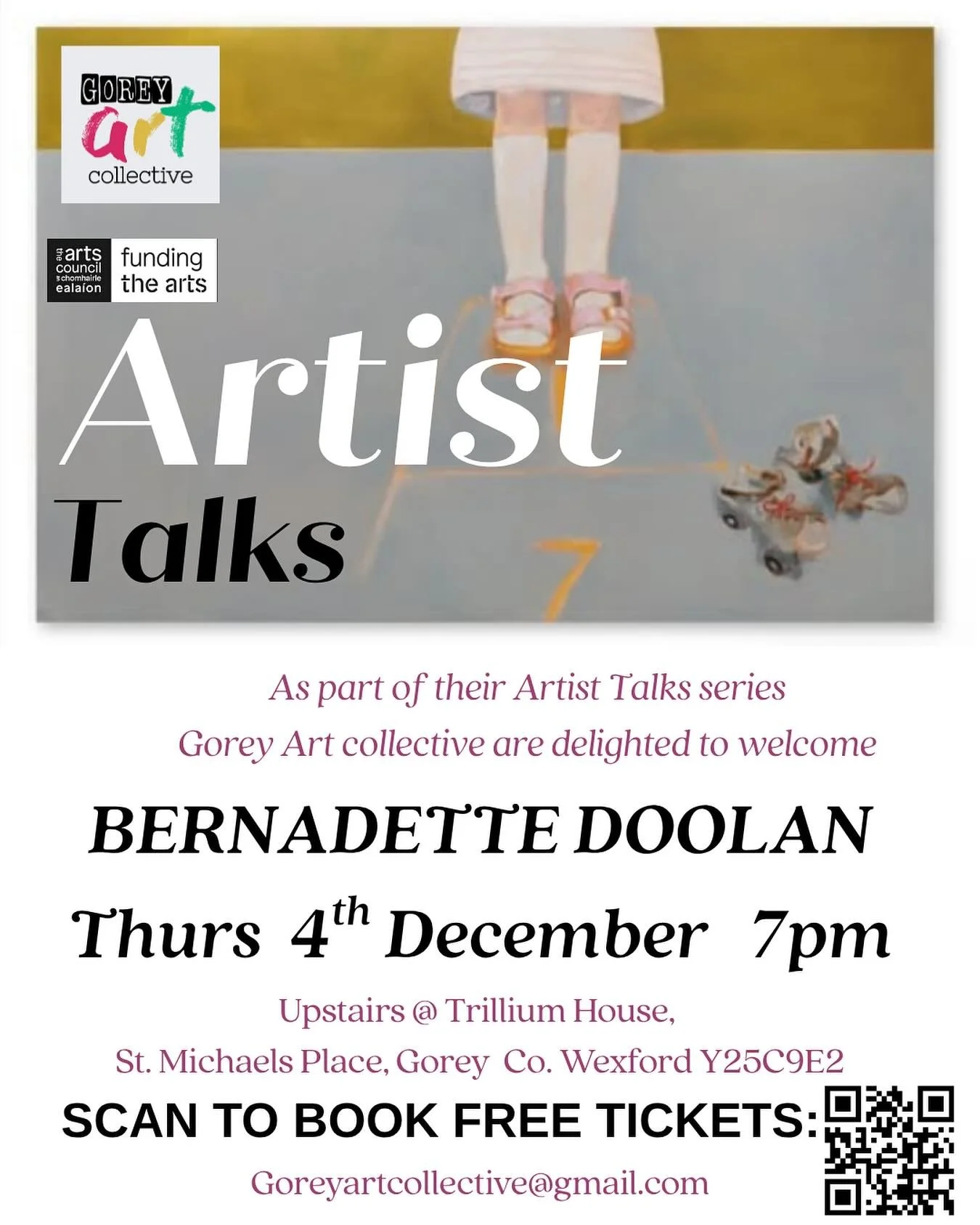 We&rsquo;re excited to announce our next Artist Talk will feature Bernadette Doolan @bernadettedoolanart 🙌🏼 Seats are limited so please book your place via Eventbrite- scan the QR code or click the link in story highlights. See you there! @elaineha
