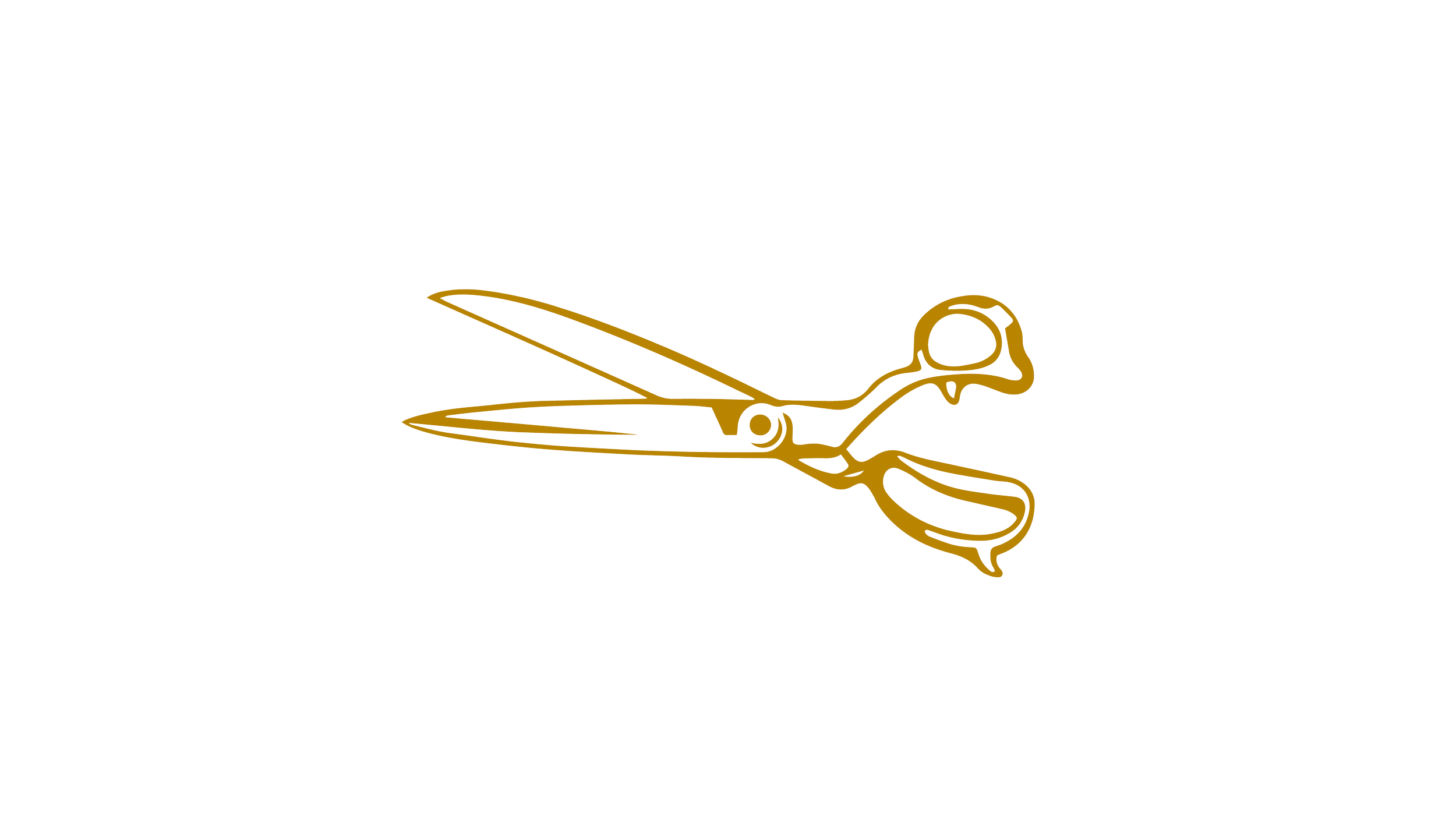 Design for a 2023 graduation celebration logo featuring large white numbers '2023' with a gold and black scissors graphic crossing through the numbers.