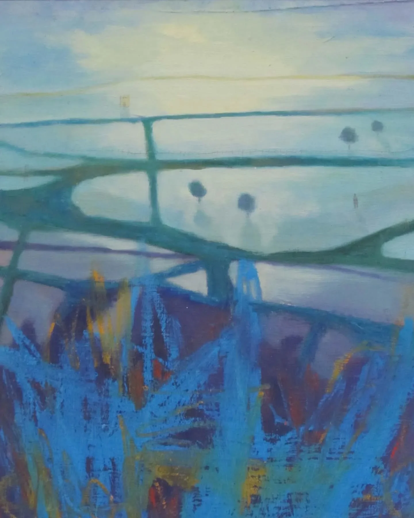 Landscape (Study for the Boy with Butterfly Wings) &amp; the second image is The Boy with Butterfly Wings for which this study was for.  Oil and oil pastel on board. I really liked how the colours came together on this - it all just kind of worked fi