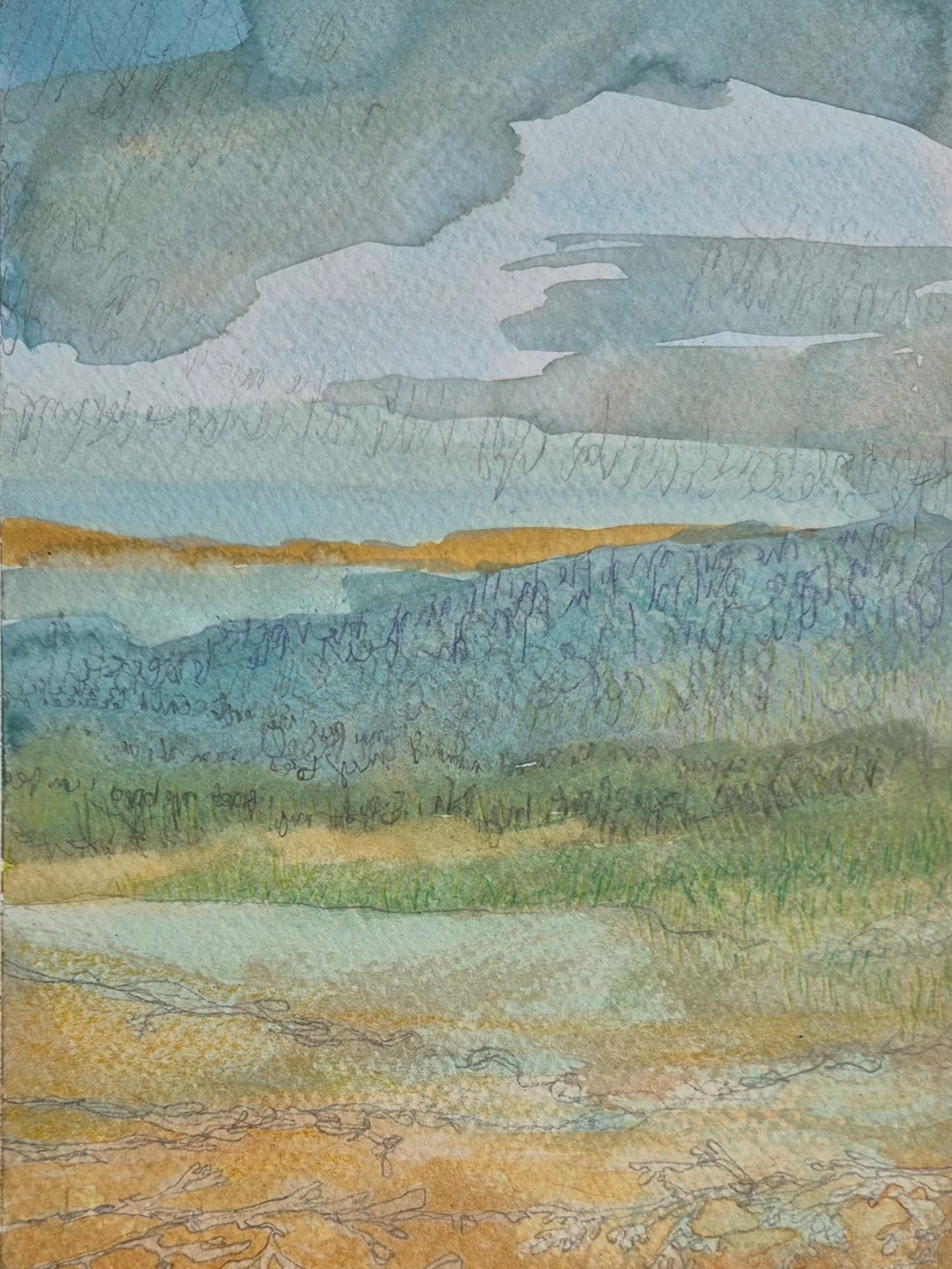 East Lothian Coastal Study I
Watercolour, inks &amp; oil based pencil

This is one of my 10 contributions to the Postcards at the Line exhibition.
Postcards at the Line Gallery starts on Saturday 2-4pm - over 300 works with prices up to &pound;100. A