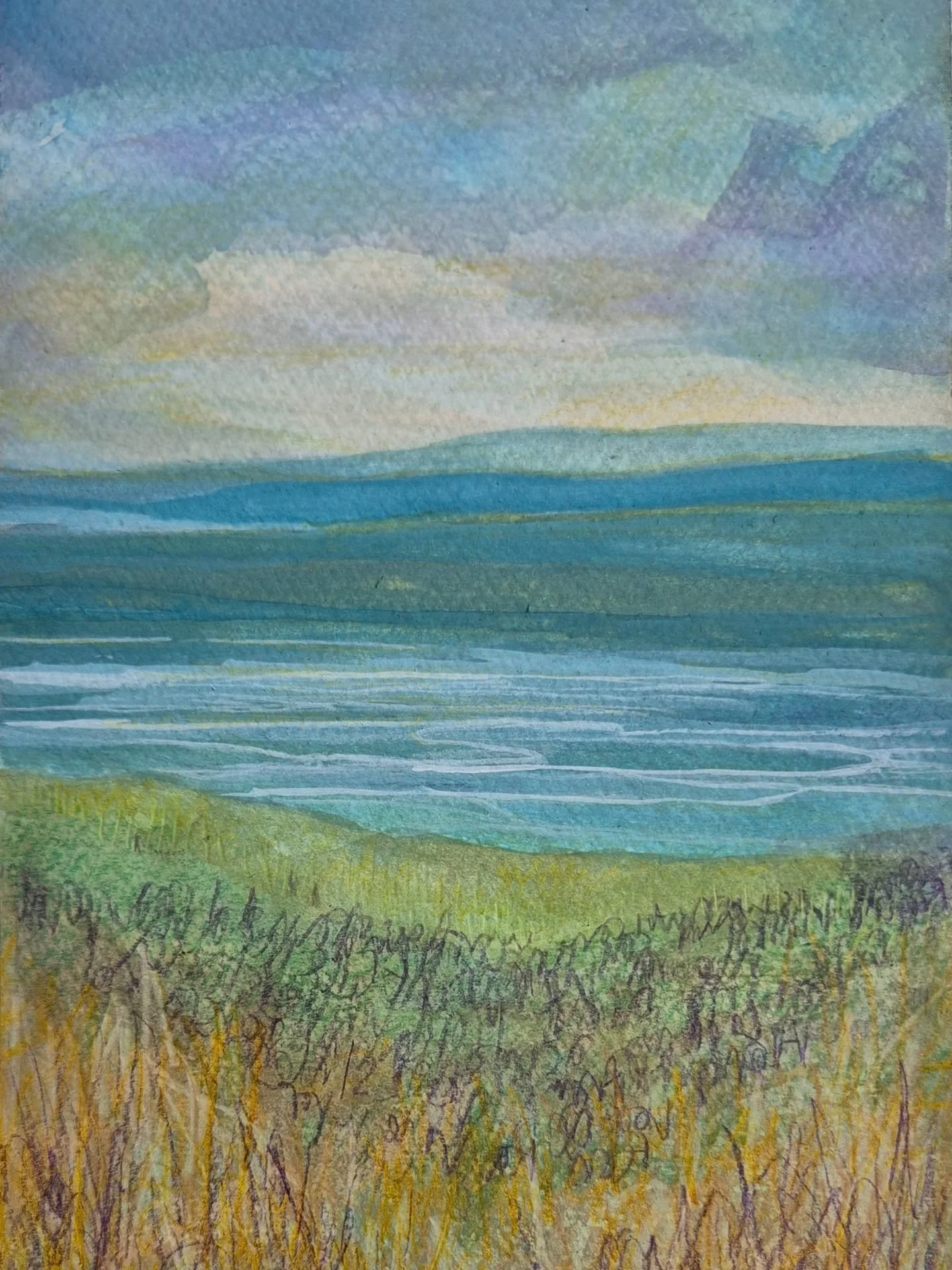 East Lothian Coastal Study II
Watercolour, inks &amp; oil based pencil

This is one of my 10 contributions to the Postcards at the Line exhibition.
Postcards at the Line Gallery starts today with an opening 2-4pm - over 300 works with prices up to &p