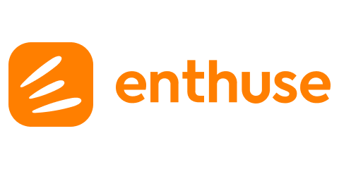 Enthuse logo with orange icon and text on black background.