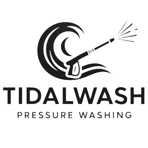 Logo for Tidal Wash Pressure Washing featuring a stylized wave and spray wand