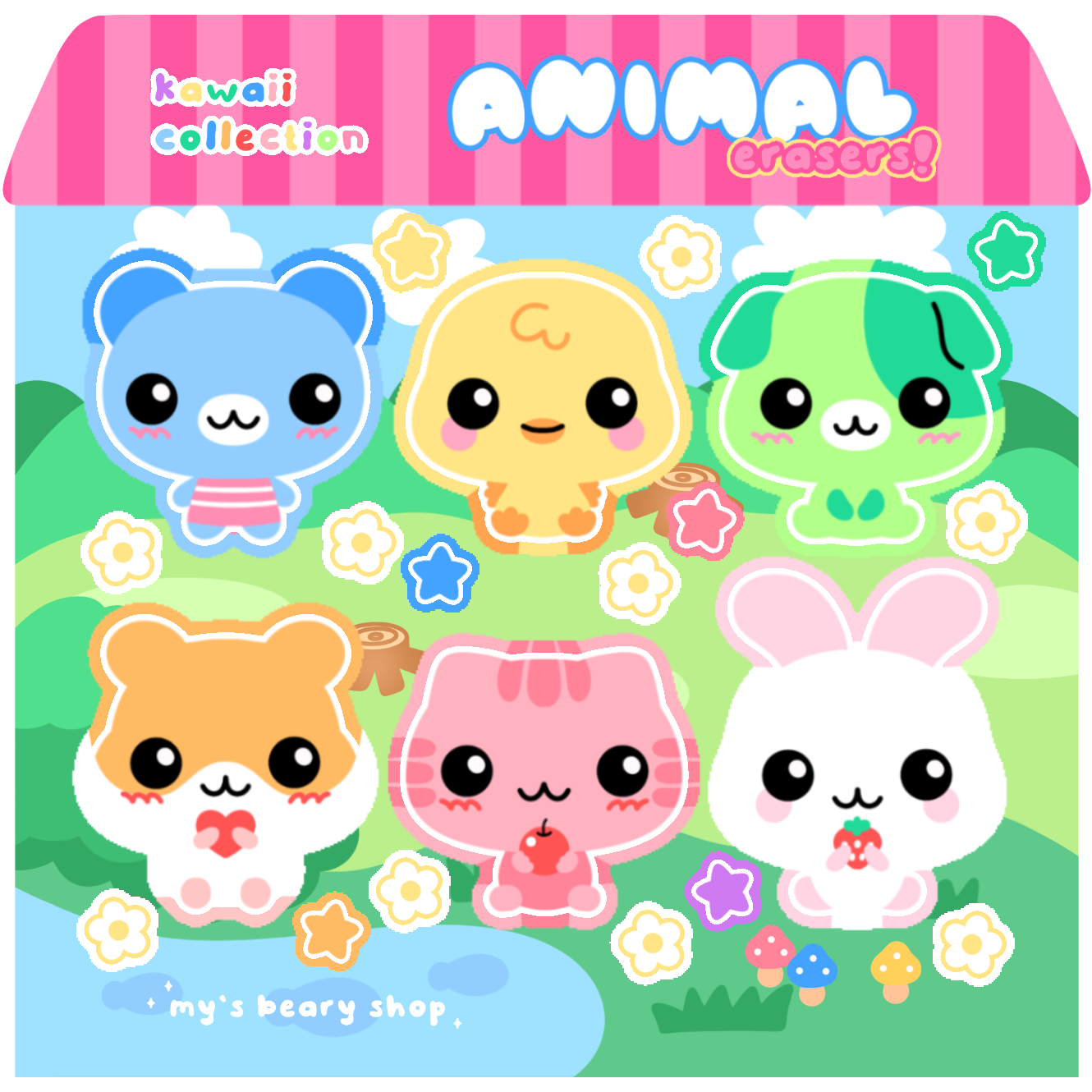 Kawaii Animal Erasers Sticker Sheet