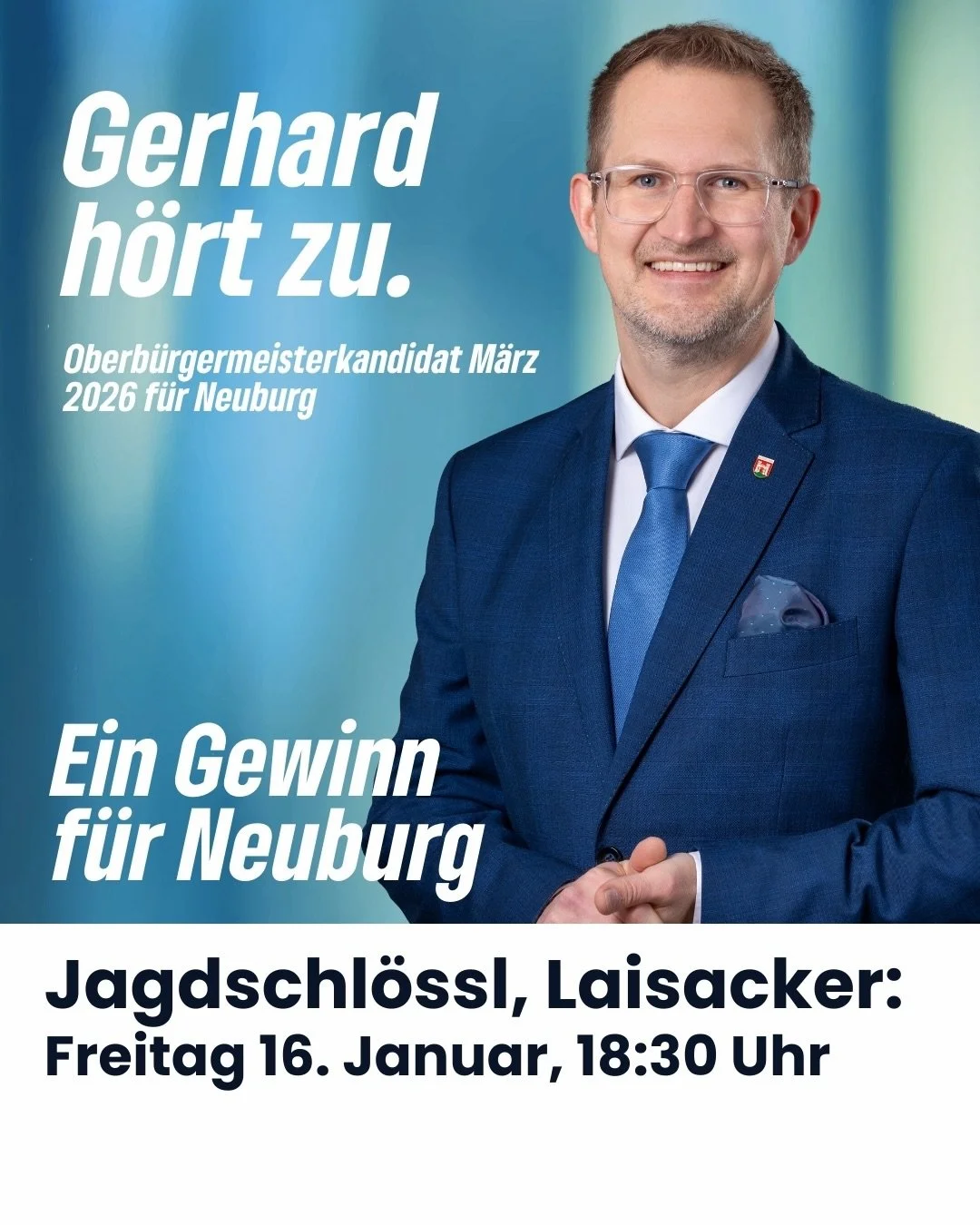 Neuburg-Tour 2026 startet! 🙌
In den n&auml;chsten 4 Wochen m&ouml;chte ich euch noch besser kennenlernen, zuh&ouml;ren und diskutieren und in 1000 Gespr&auml;chen verstehen: Was l&auml;uft gut in Neuburg &ndash; und was m&uuml;ssen wir gemeinsam bes
