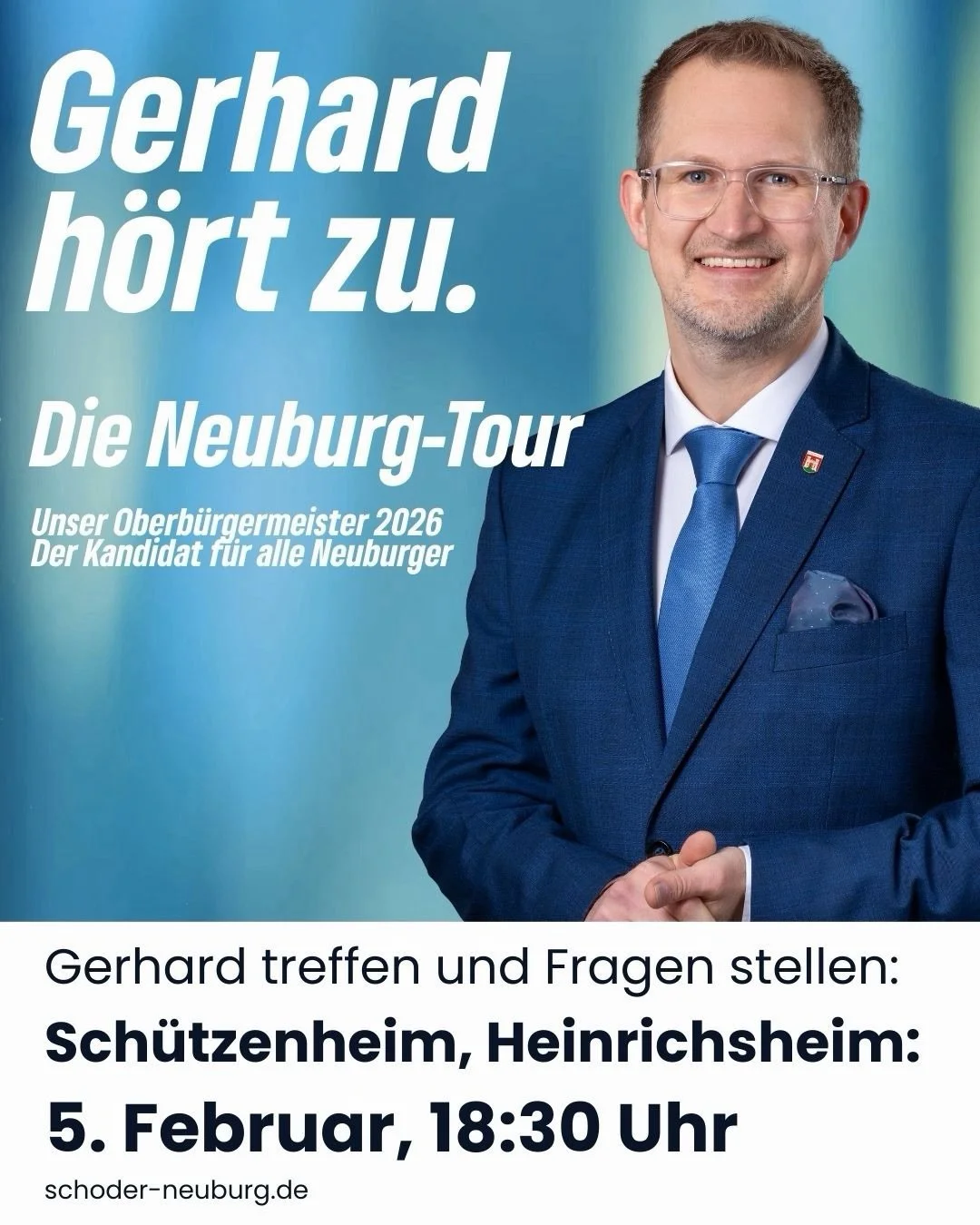 Diese Woche ist dicht gepackt! Am Mittwoch sehen wir uns bei der Podiumsdiskussion des Donaukuriers in Neuburg, am Donnerstag um 18:30 im Sch&uuml;tzenheim Heinrichsheim und am Freitag in Joshofen im Haus am See, ebenfalls 18:30. Ich freue mich auf d