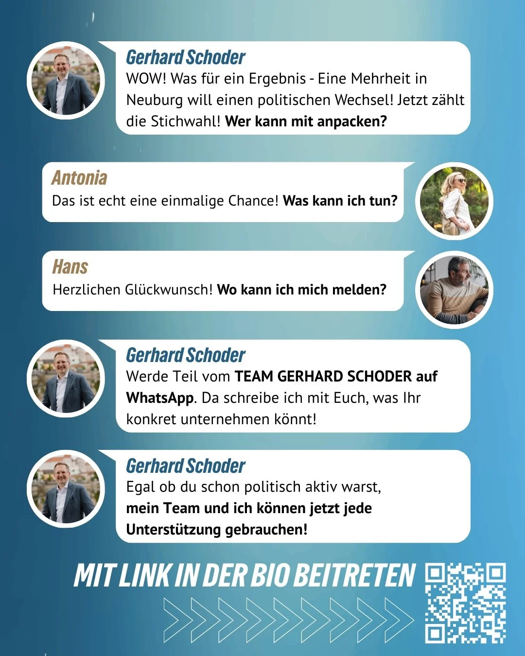 Die Stichwahl steht an und jetzt z&auml;hlt jede Stimme und jede helfende Hand.

Deshalb bauen wir gerade das TEAM GERHARD SCHODER auf.

Dort erfahrt ihr, wie ihr den Wahlkampf unterst&uuml;tzen k&ouml;nnt &ndash; ob beim Infostand, beim Flyer vertei