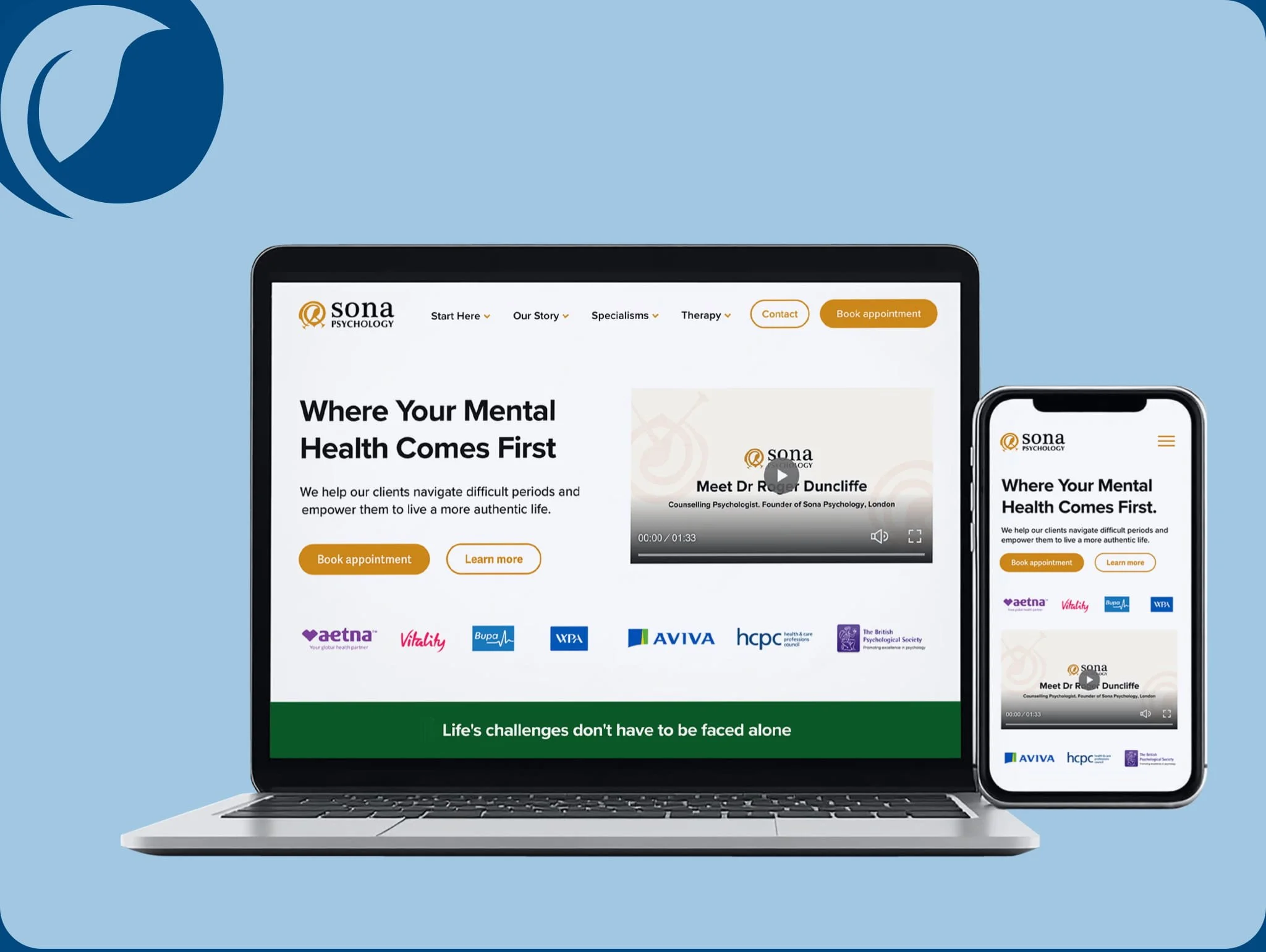 Sona Psychology website designed by Southside Creative