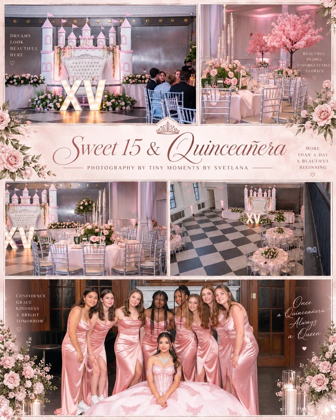 Sweet 16 portraits, decorations, and dancing photographed at a New Jersey event